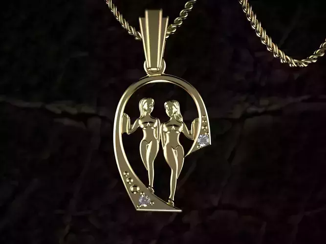 Gemini Harmony Golden Zodiac Twins Pendant