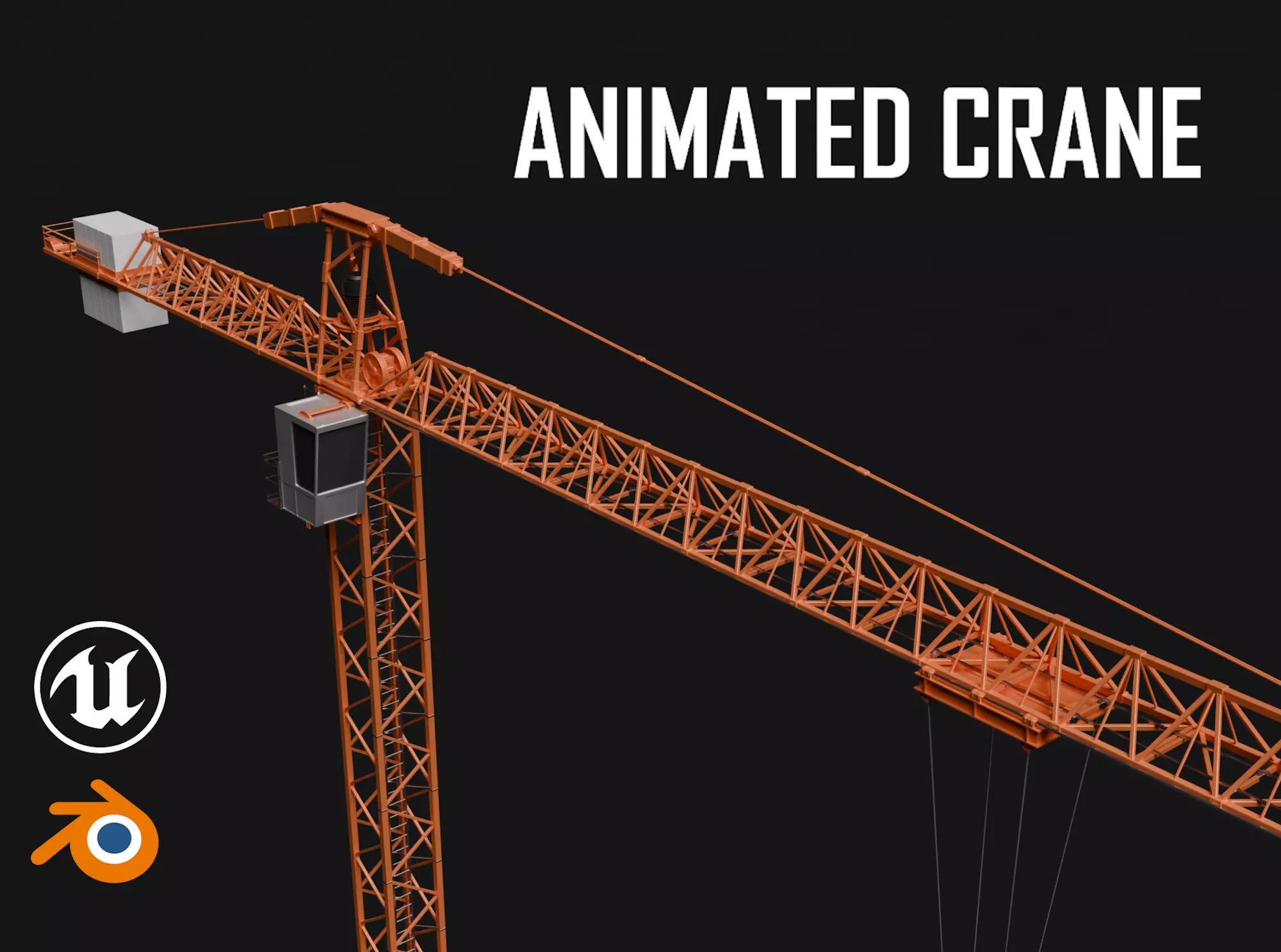 Animated Construction Tower Crane Kitbash - UE 5 - Blender Low-poly 3D model