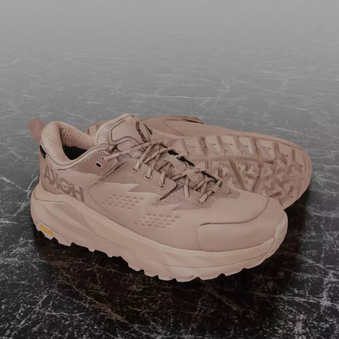 HOKA ONE ONE KAHA LOW GTX TAUPE BUNGEE CORD 3D SHOES Low-poly 3D model_0