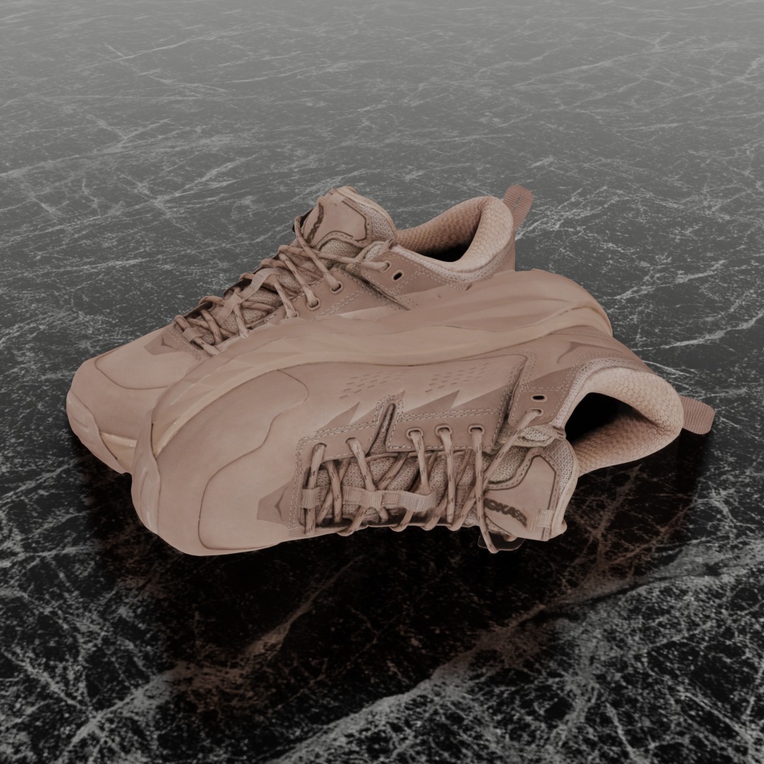 HOKA ONE ONE KAHA LOW GTX TAUPE BUNGEE CORD 3D SHOES Low-poly 3D model_1