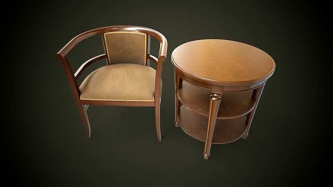 Vintage Chair and Coffee Table Low-poly 3D model