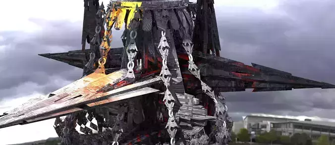 Sci fi Lava Mountain station 1 Low-poly 3D model