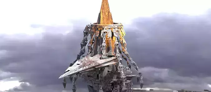 Sci fi Lava Mountain station island shard