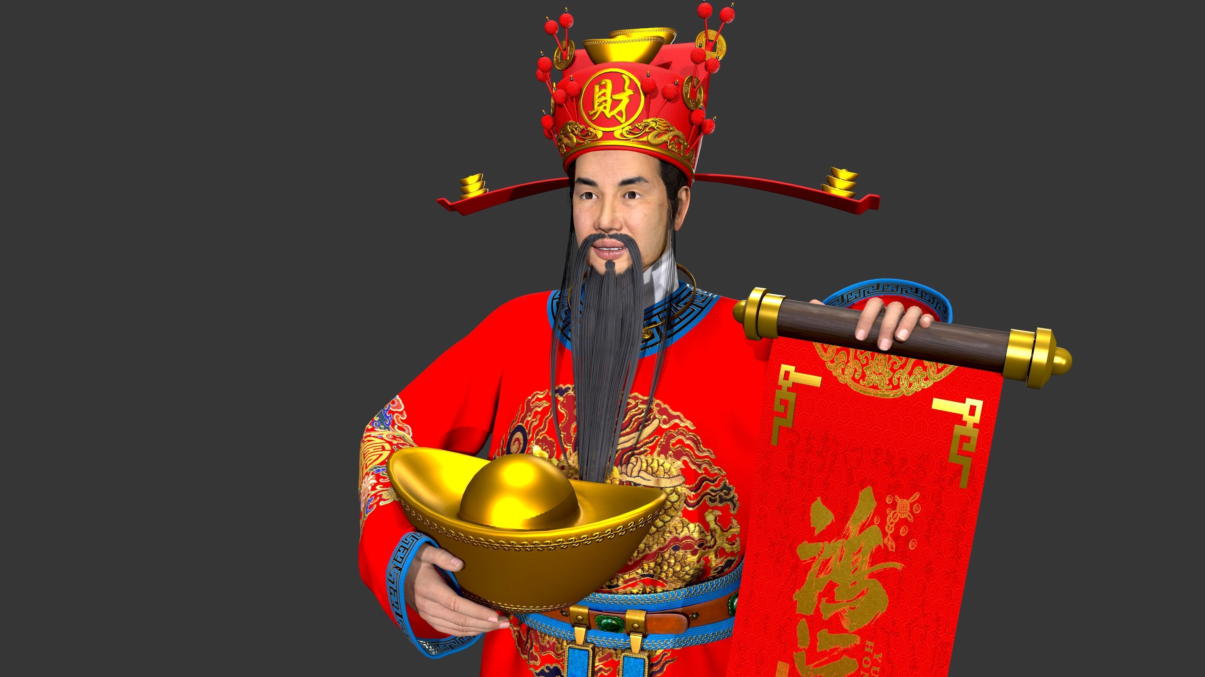 the God of Wealth Low-poly 3D model_17