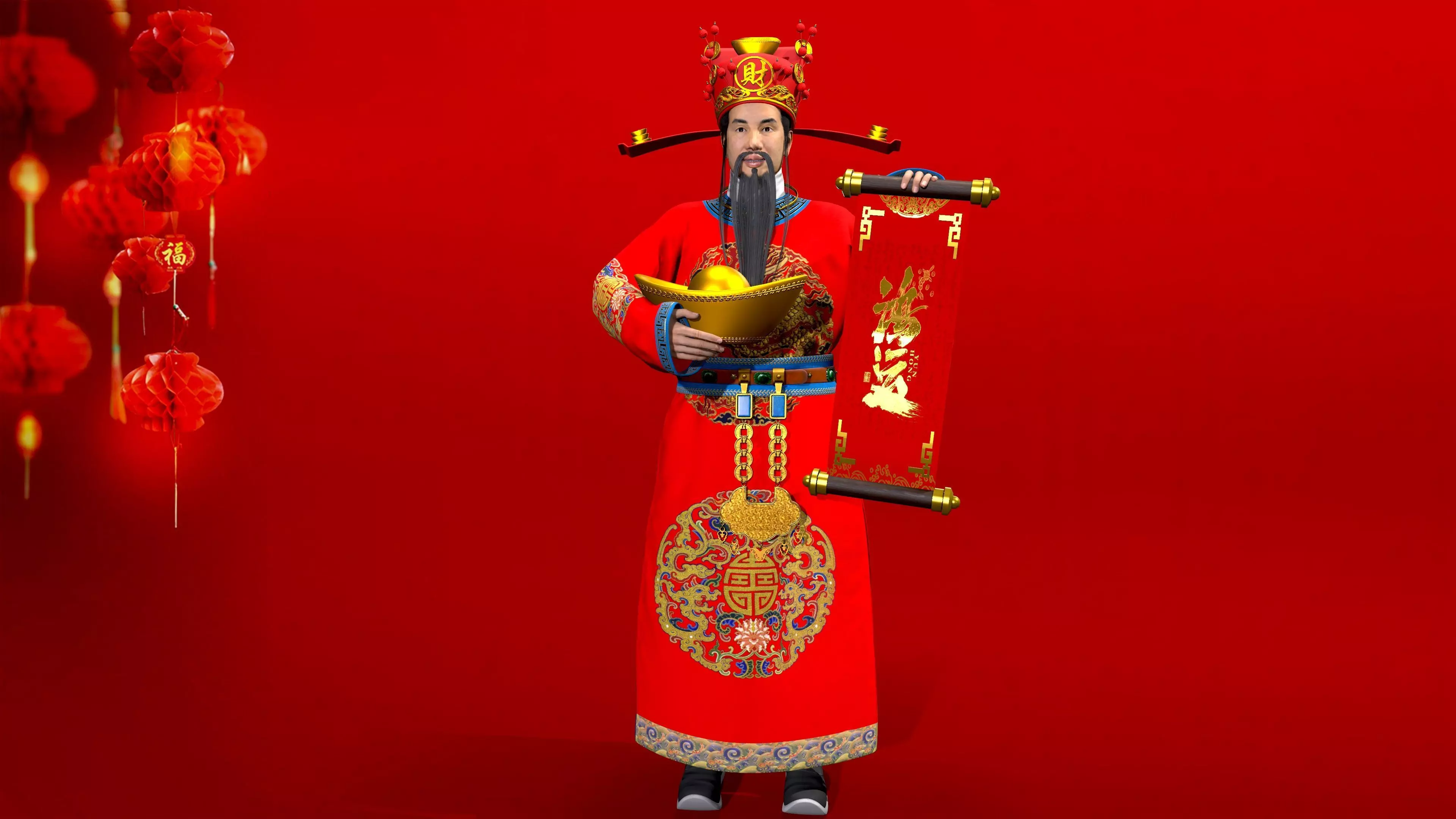 the God of Wealth Low-poly 3D model_0