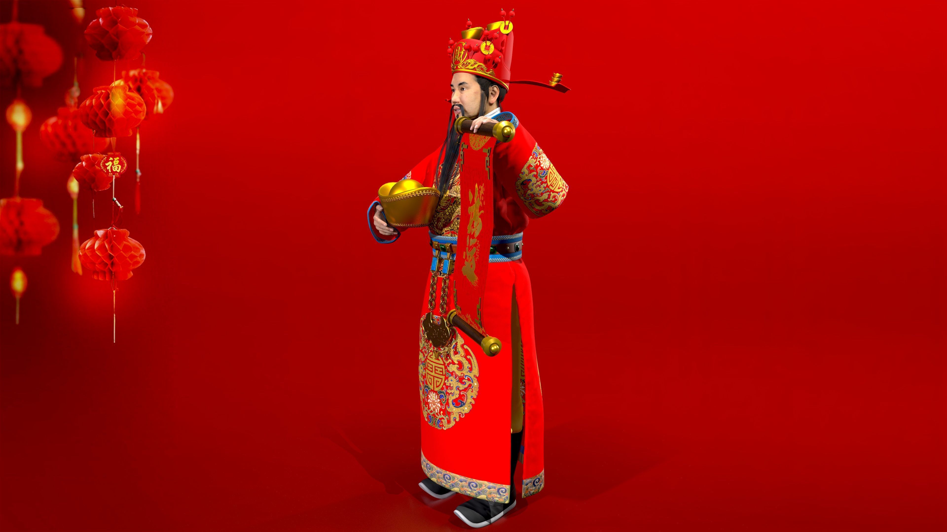 the God of Wealth Low-poly 3D model_5