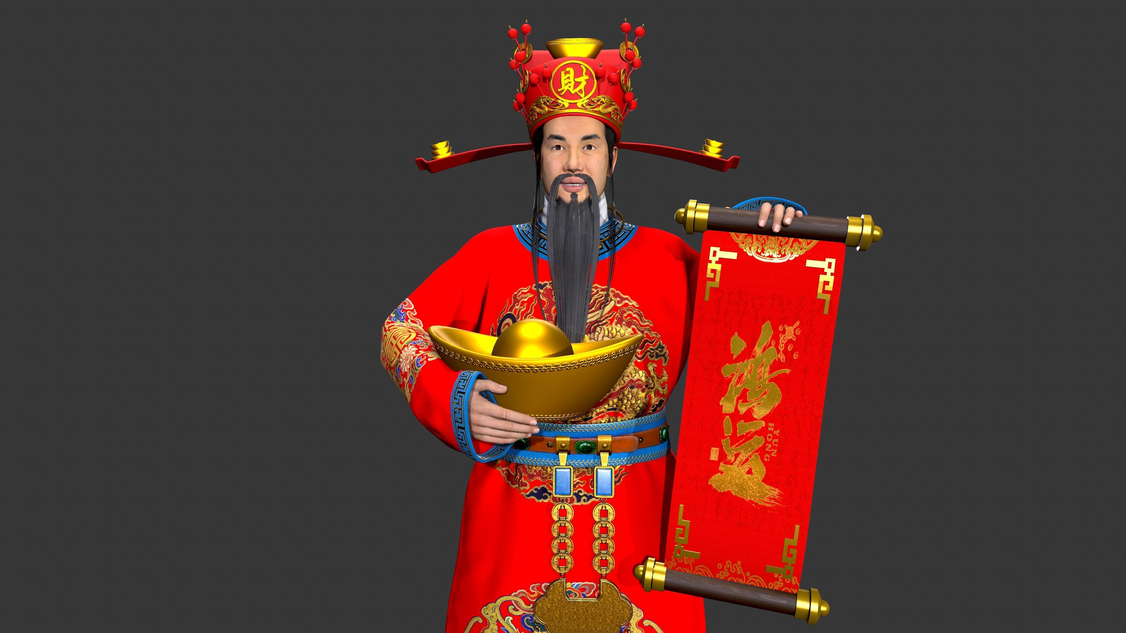 the God of Wealth Low-poly 3D model_16