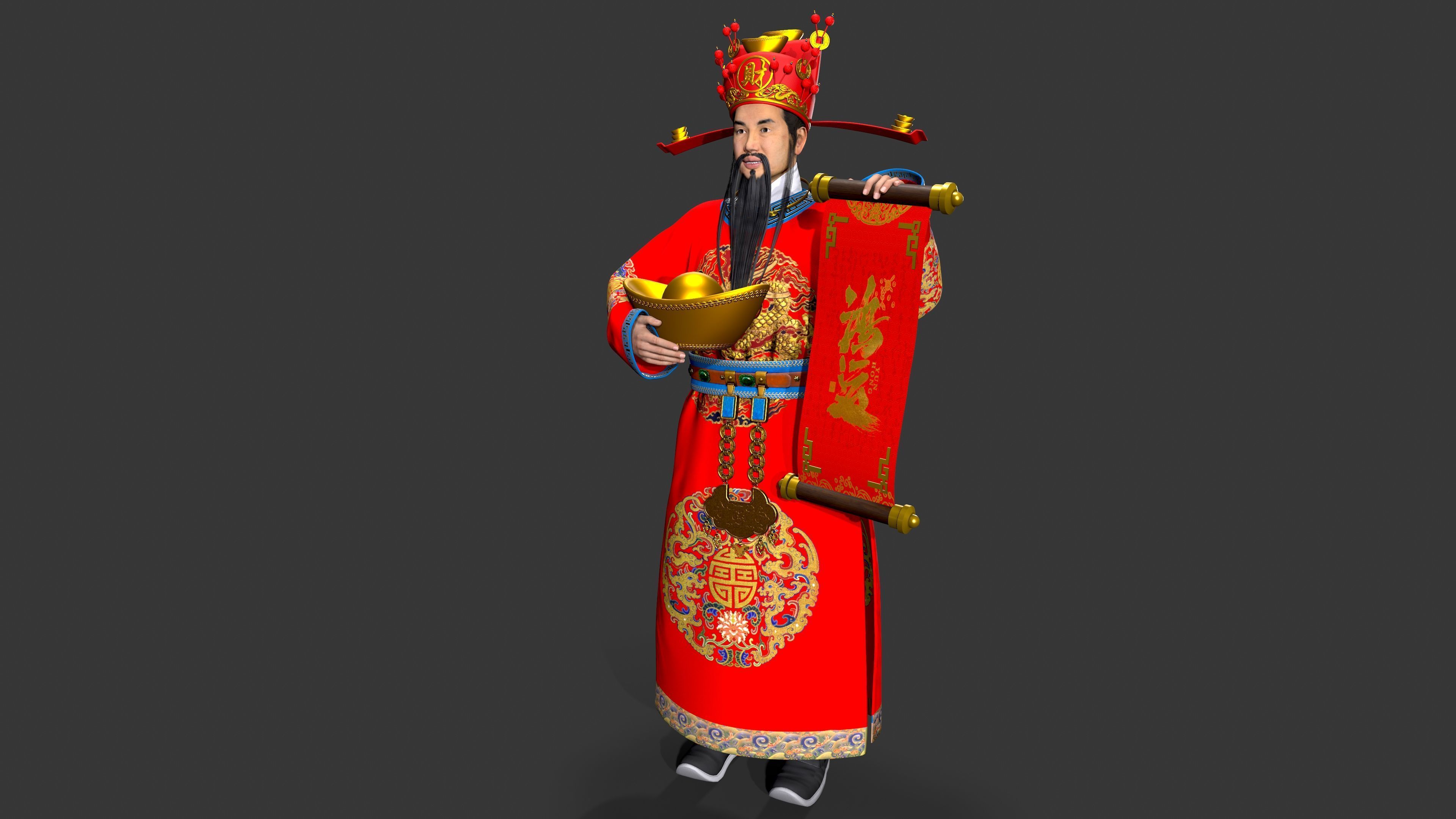 the God of Wealth Low-poly 3D model_12