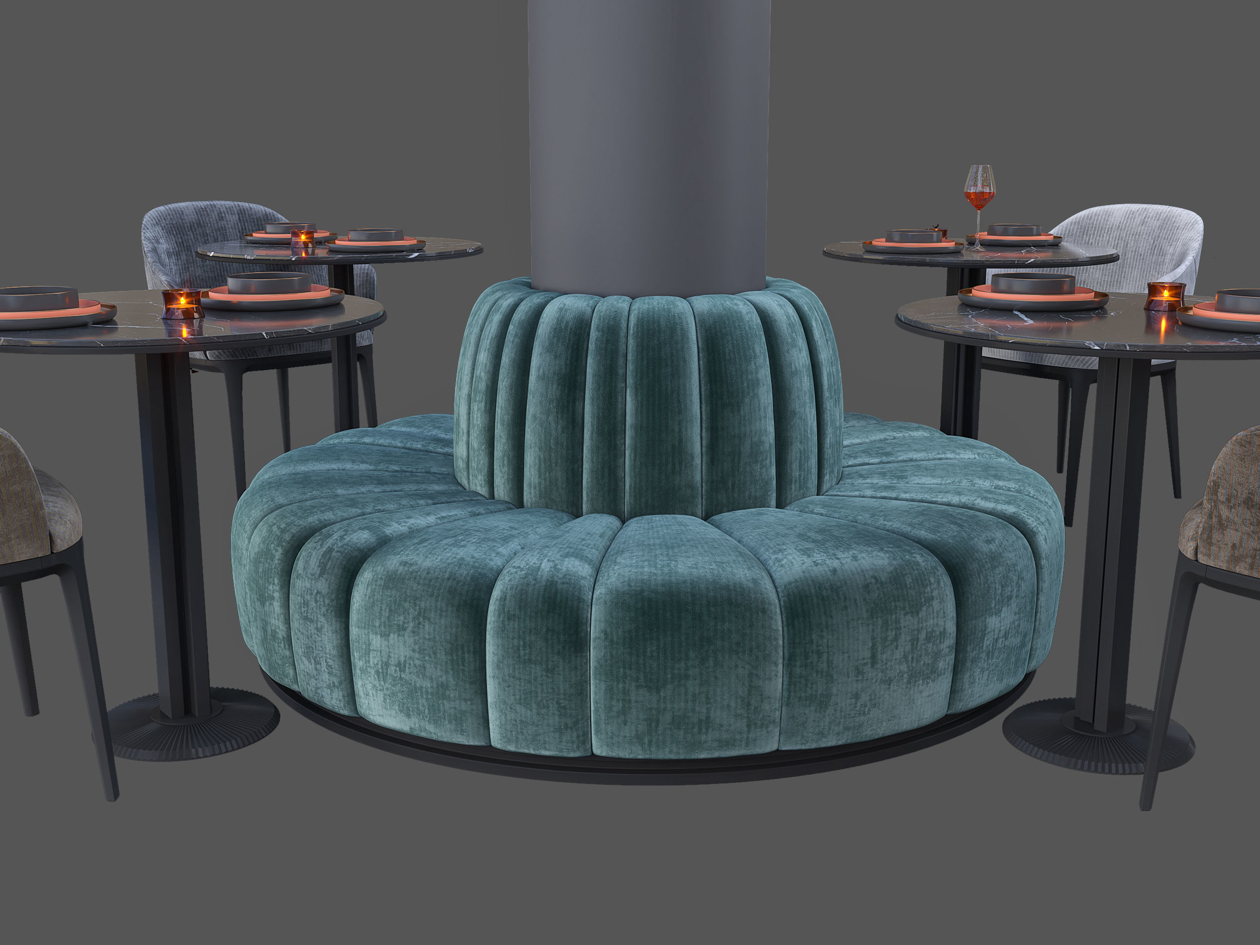 Round Column Sofa Set Serie part8 3D model_7