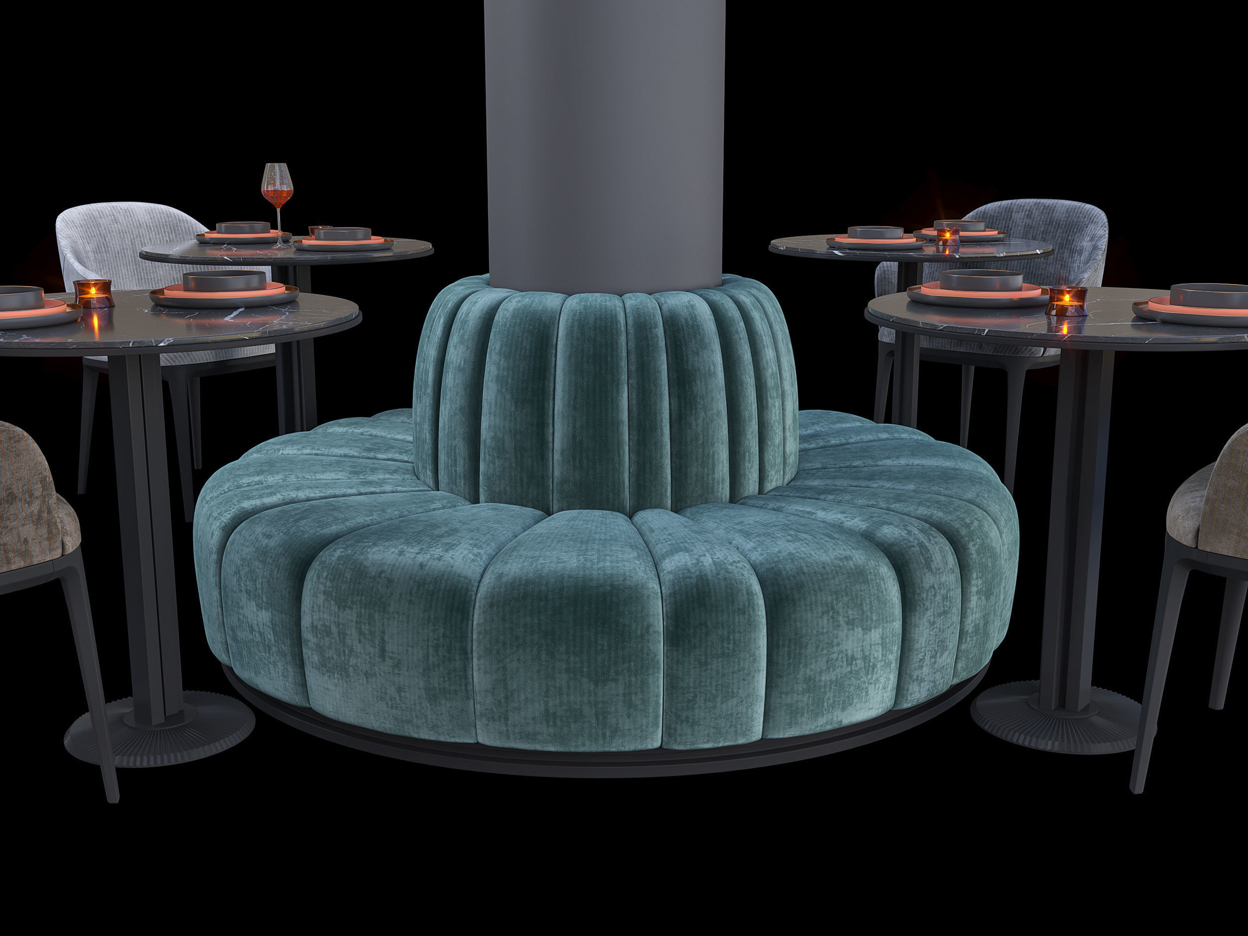 Round Column Sofa Set Serie part8 3D model_6
