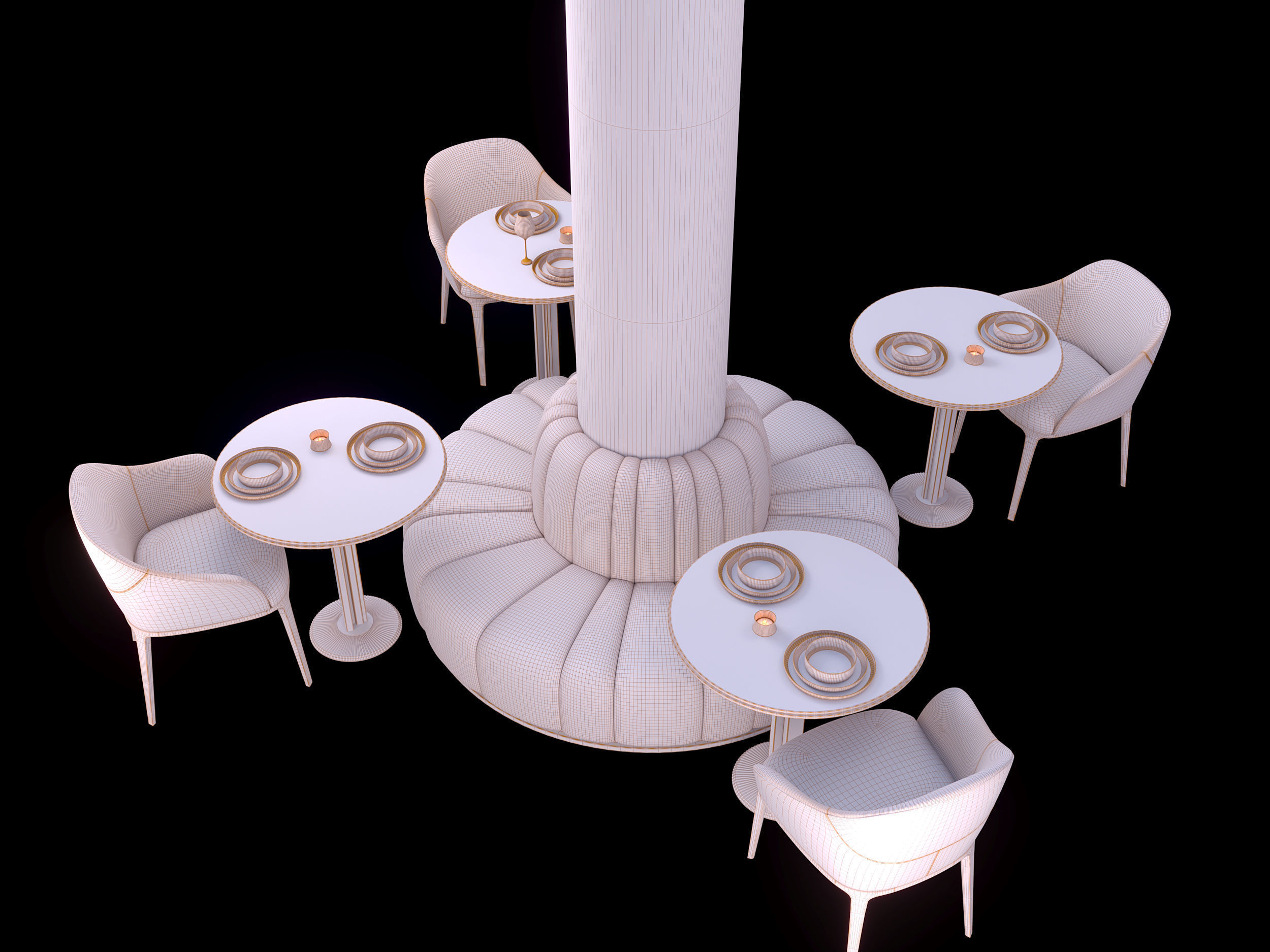 Round Column Sofa Set Serie part8 3D model_8