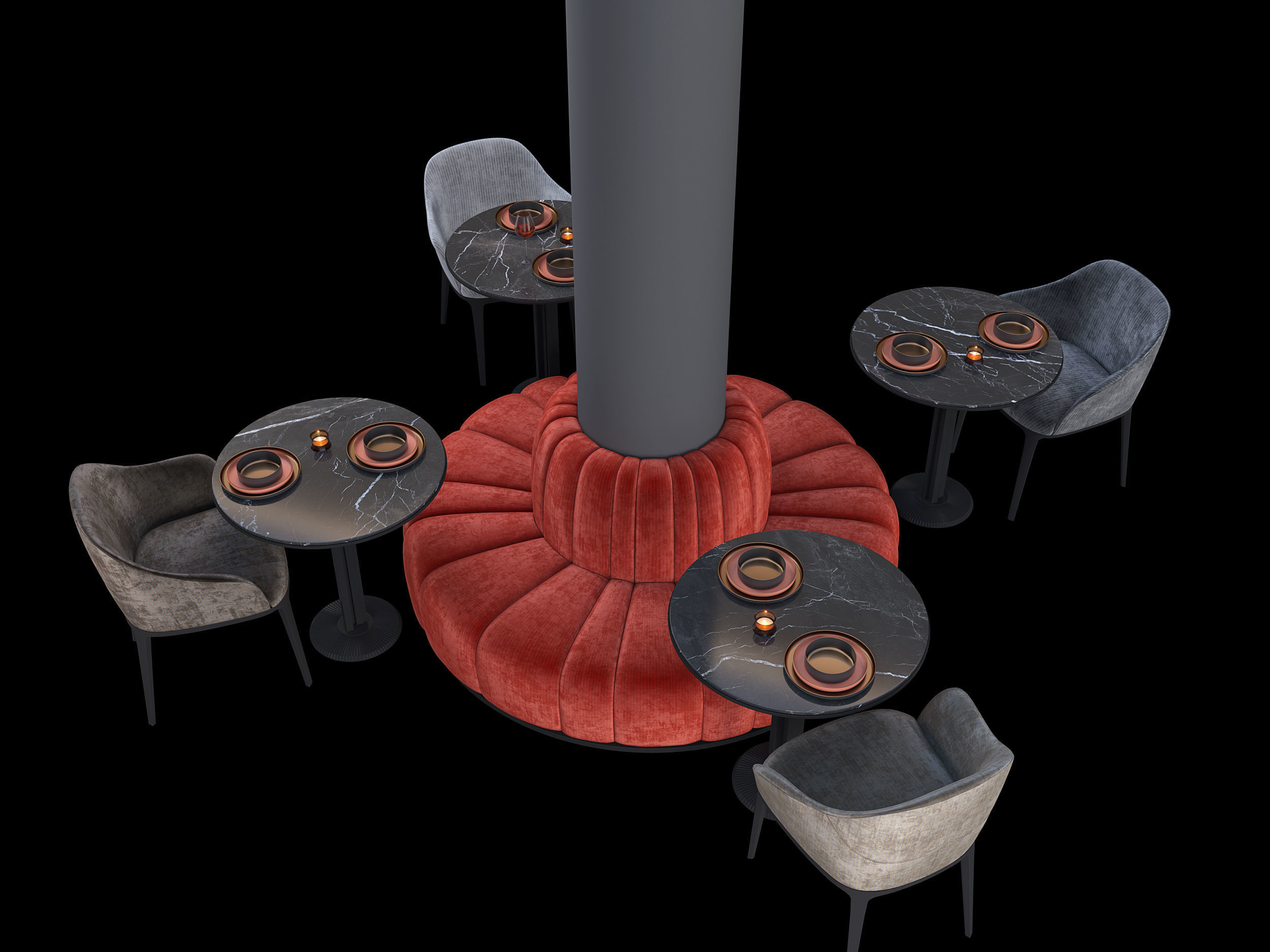 Round Column Sofa Set Serie part8 3D model_2