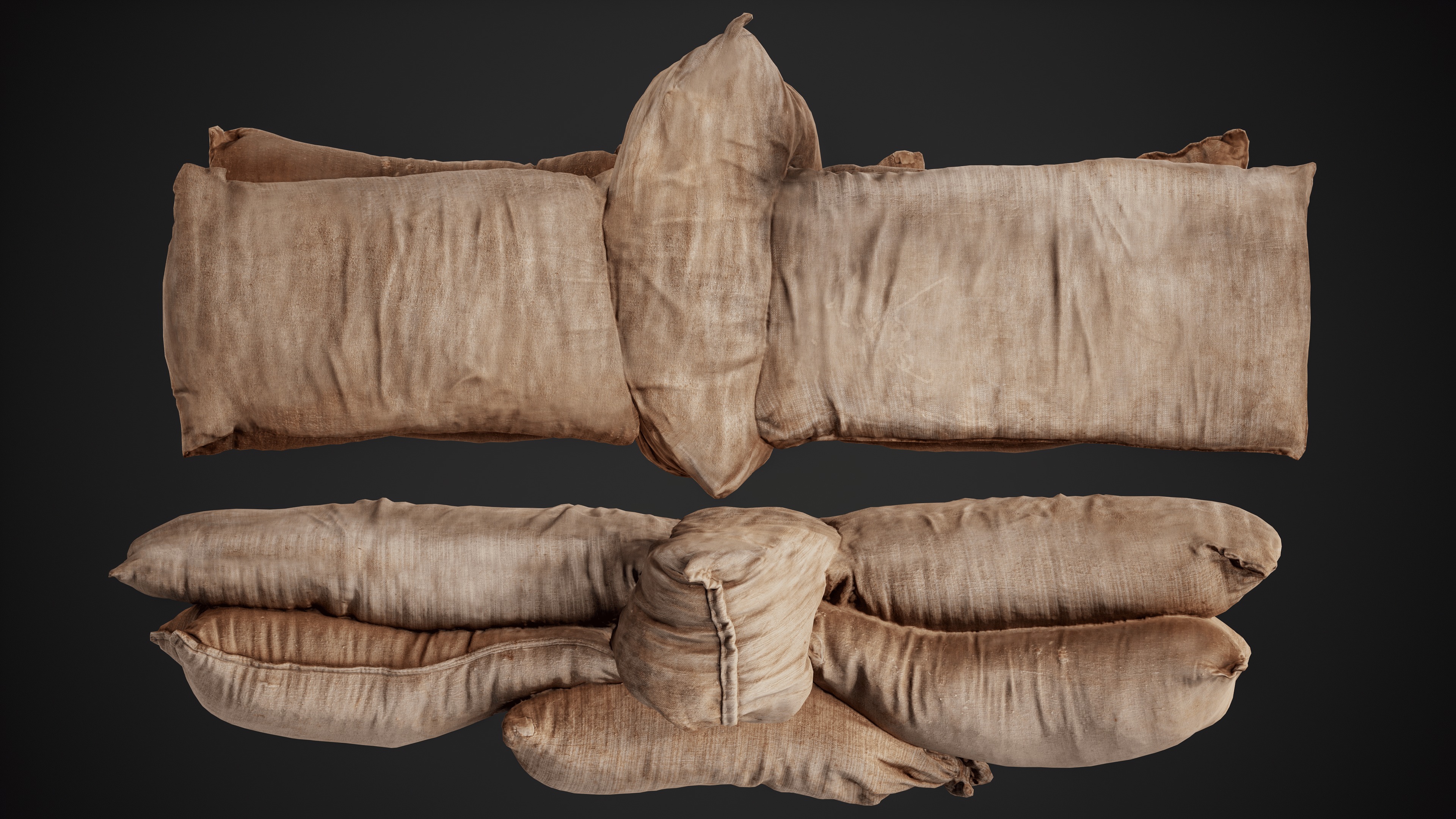 Realistic pile of old burlap bags 09 photo scan Low-poly 3D model_5