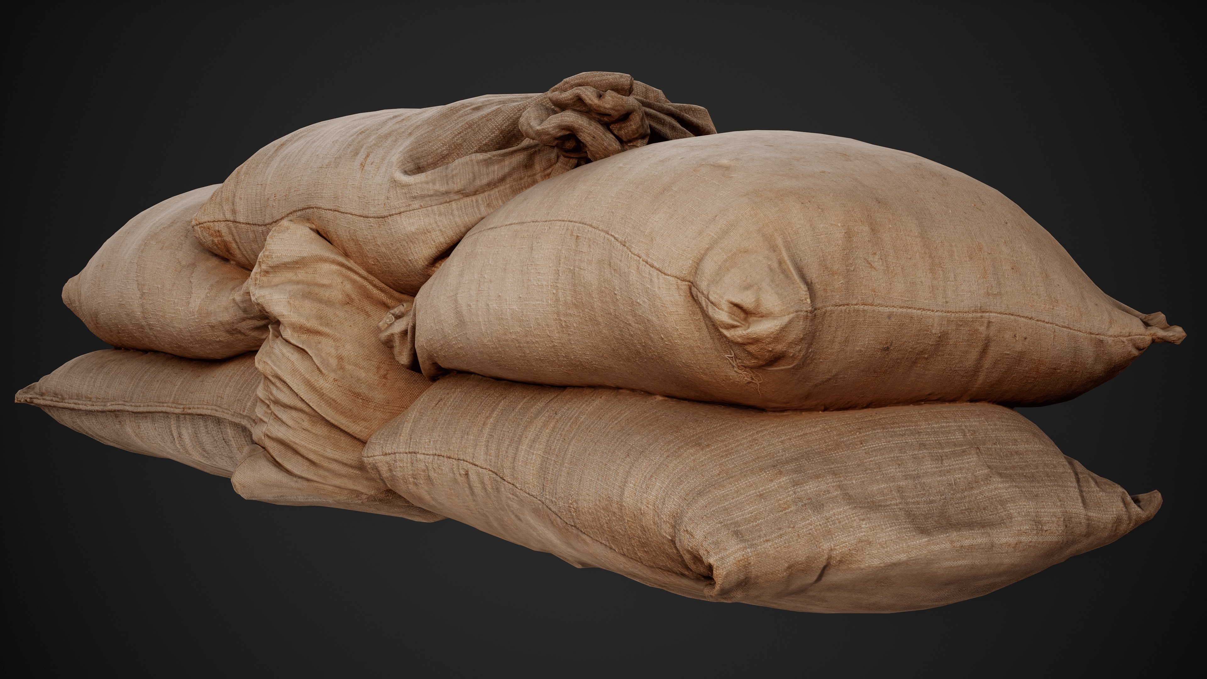 Realistic pile of old burlap bags 09 photo scan Low-poly 3D model_11