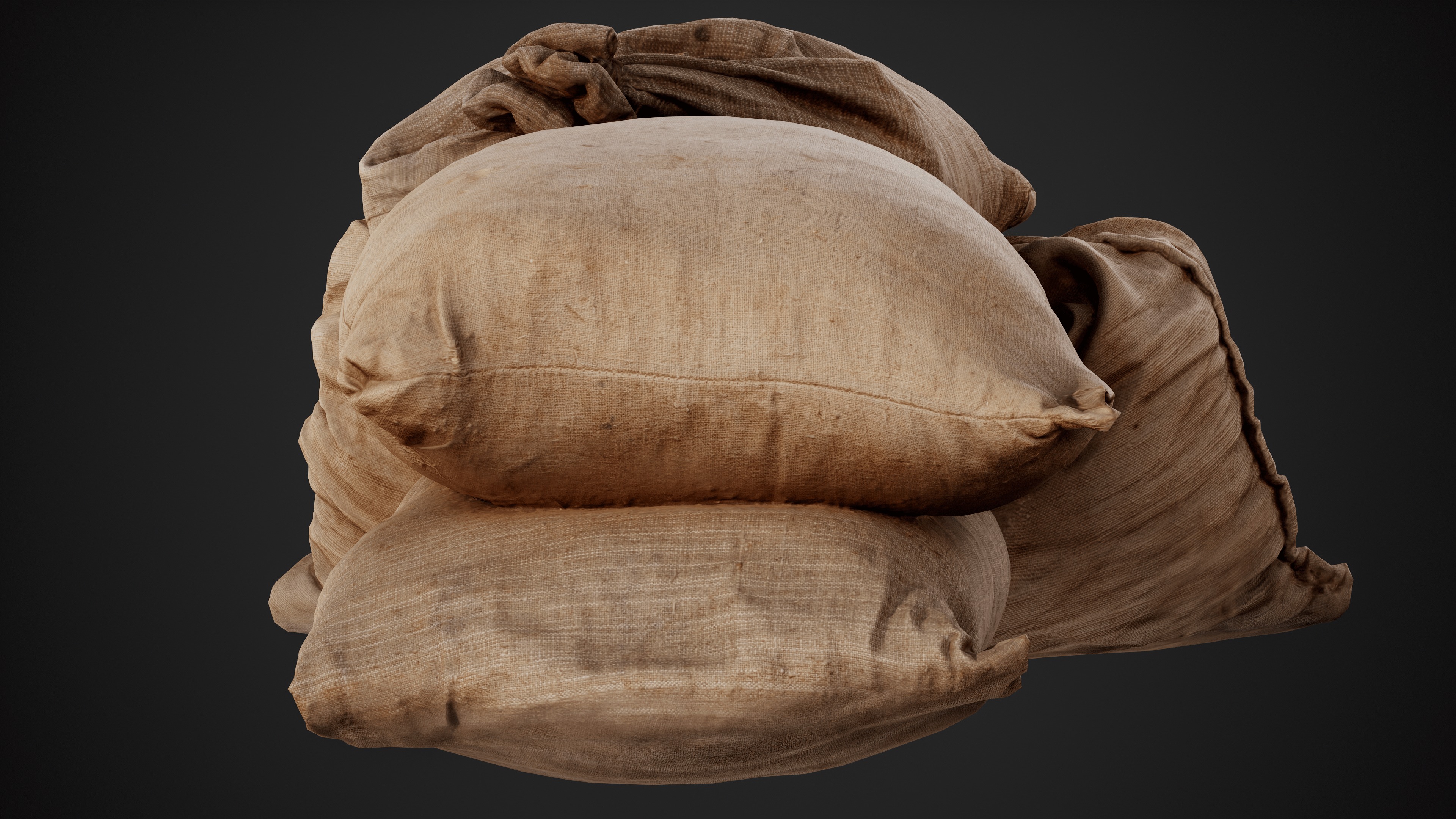 Realistic pile of old burlap bags 09 photo scan Low-poly 3D model_12