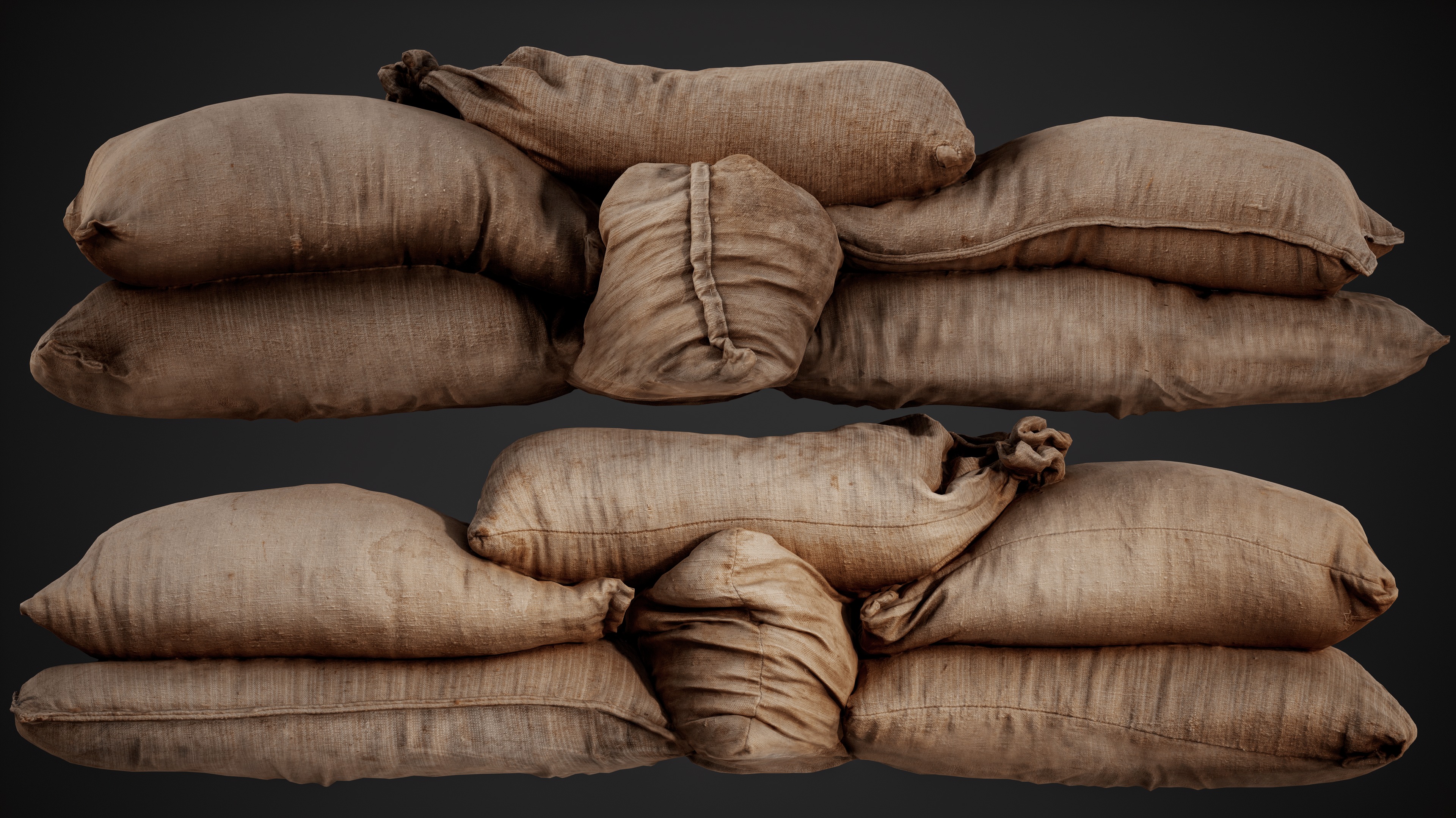 Realistic pile of old burlap bags 09 photo scan Low-poly 3D model_2