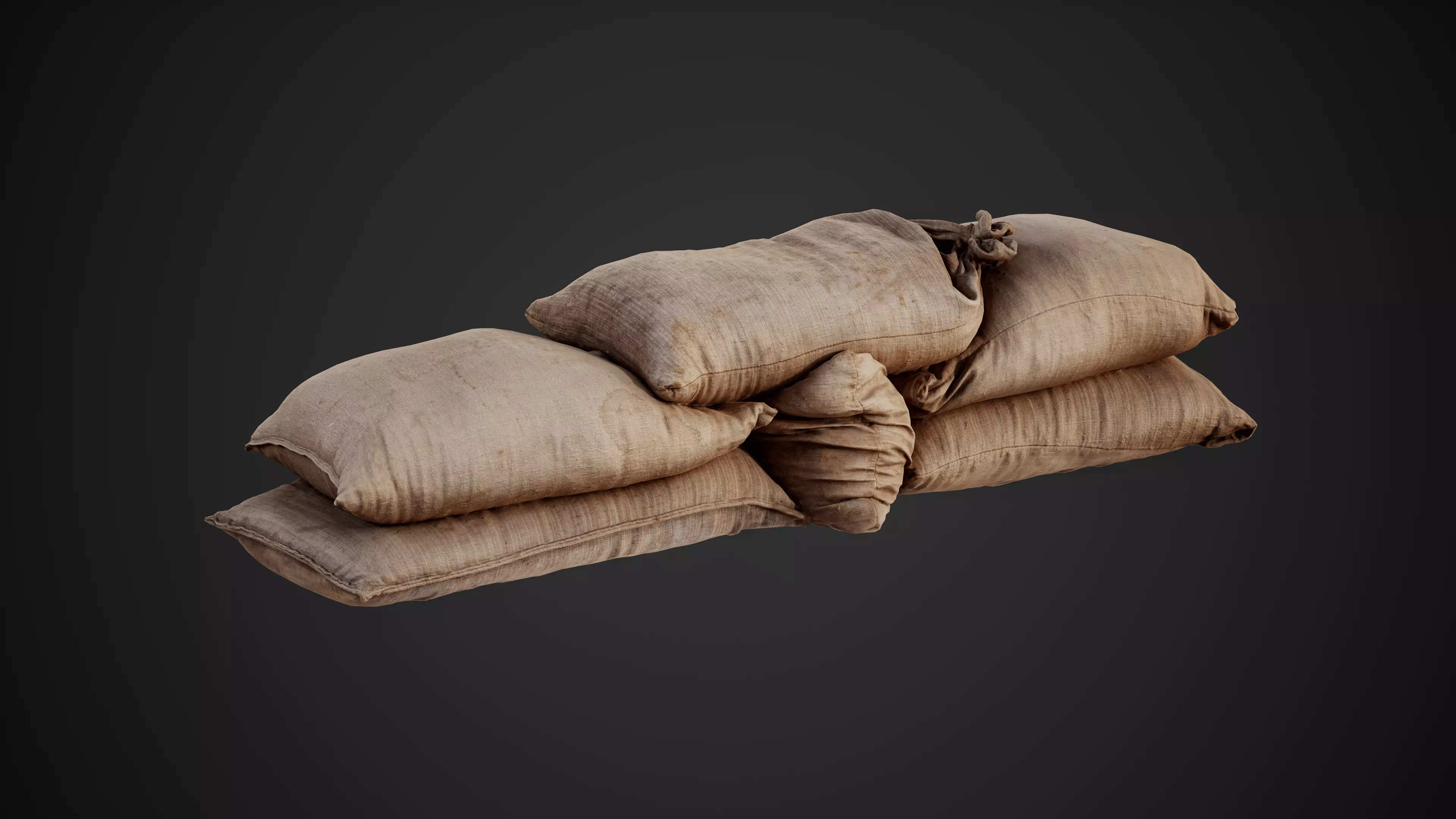 Realistic pile of old burlap bags 09 photo scan Low-poly 3D model_0