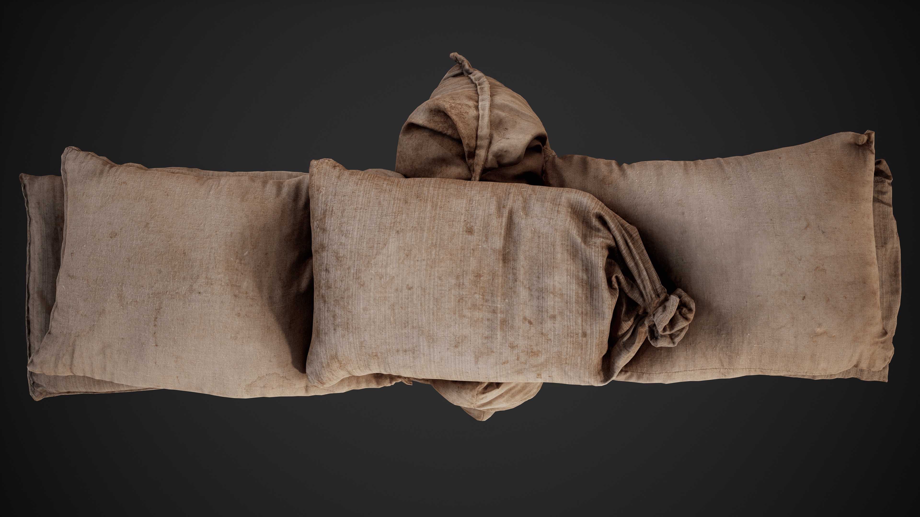 Realistic pile of old burlap bags 09 photo scan Low-poly 3D model_13