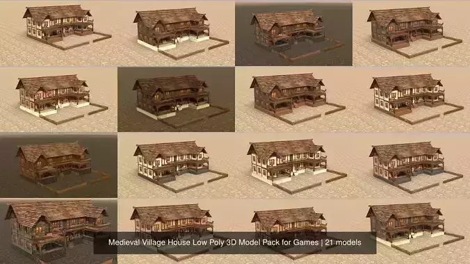 Medieval Village House Low Poly 3D Model Pack for Games 3D Model Collection
