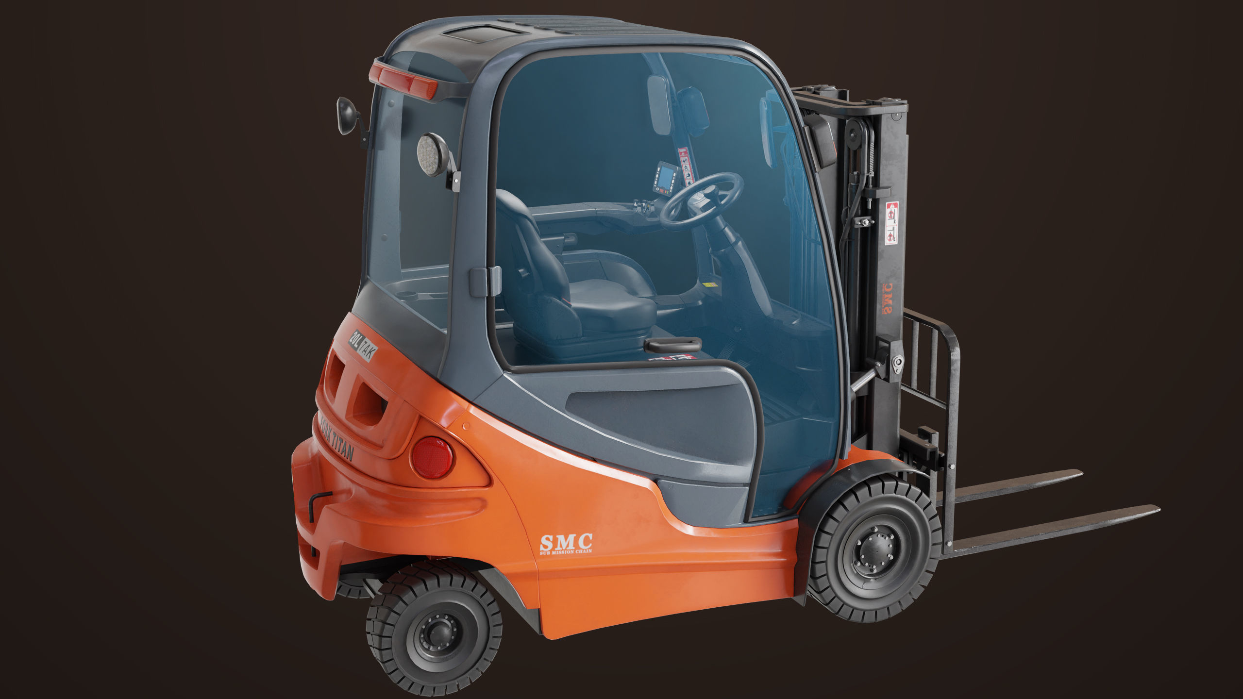 Forklift Truck 01 Orange All PBR Unity UE Textures Low-poly 3D model_4