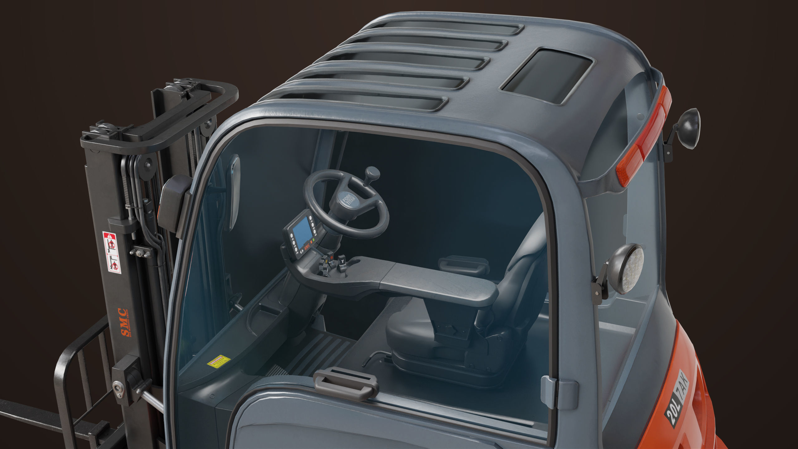 Forklift Truck 01 Orange All PBR Unity UE Textures Low-poly 3D model_12