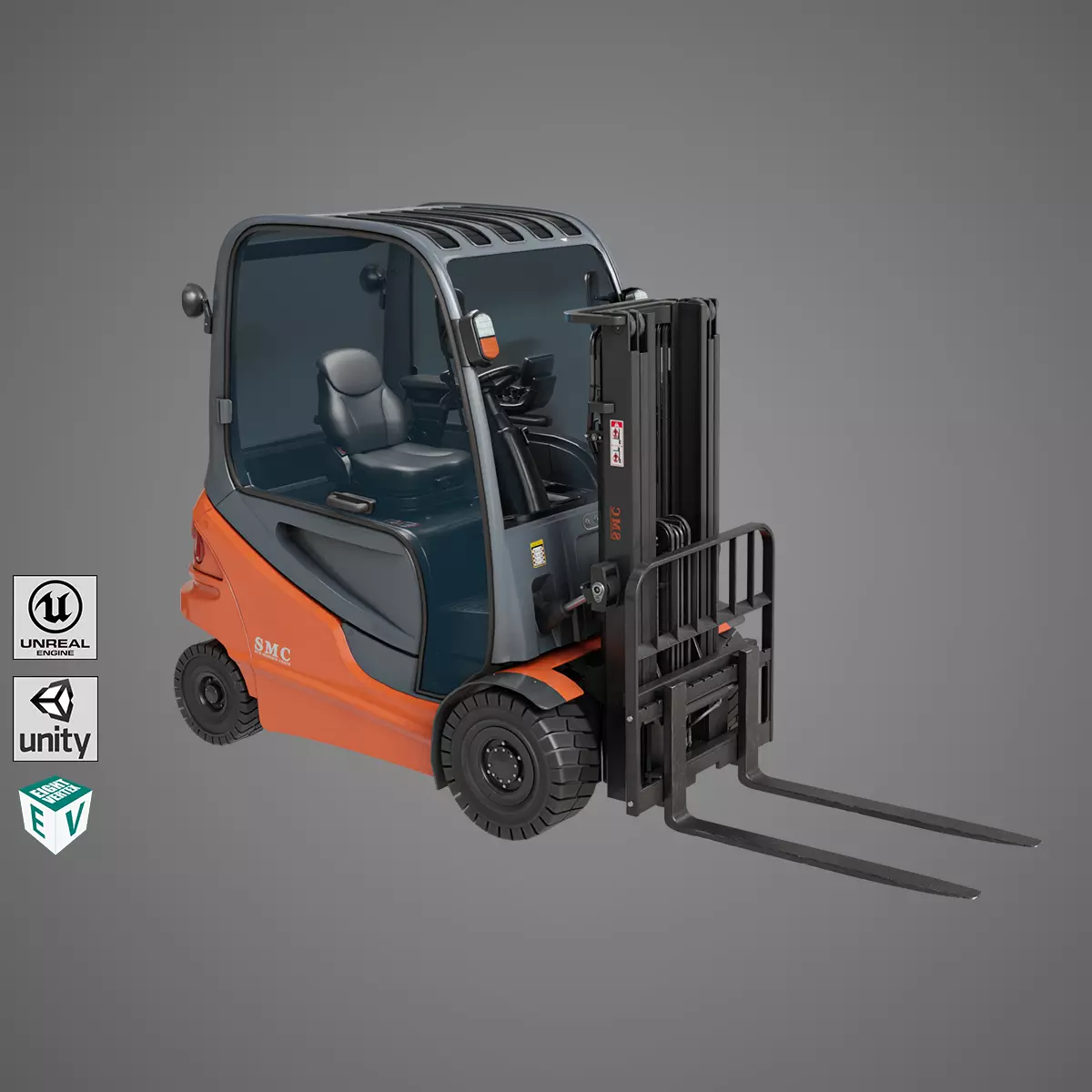 Forklift Truck 01 Orange All PBR Unity UE Textures Low-poly 3D model_0
