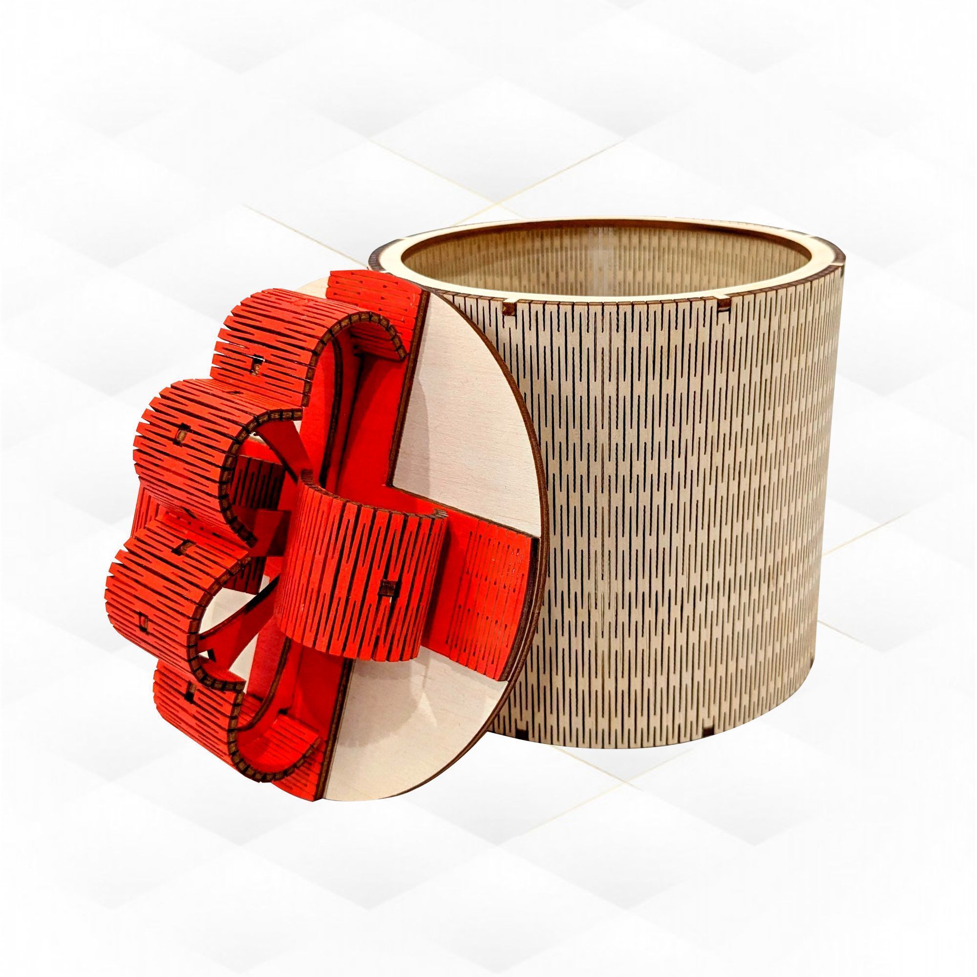 Gift round box Bow design laser cutting table decor 3D print model_3