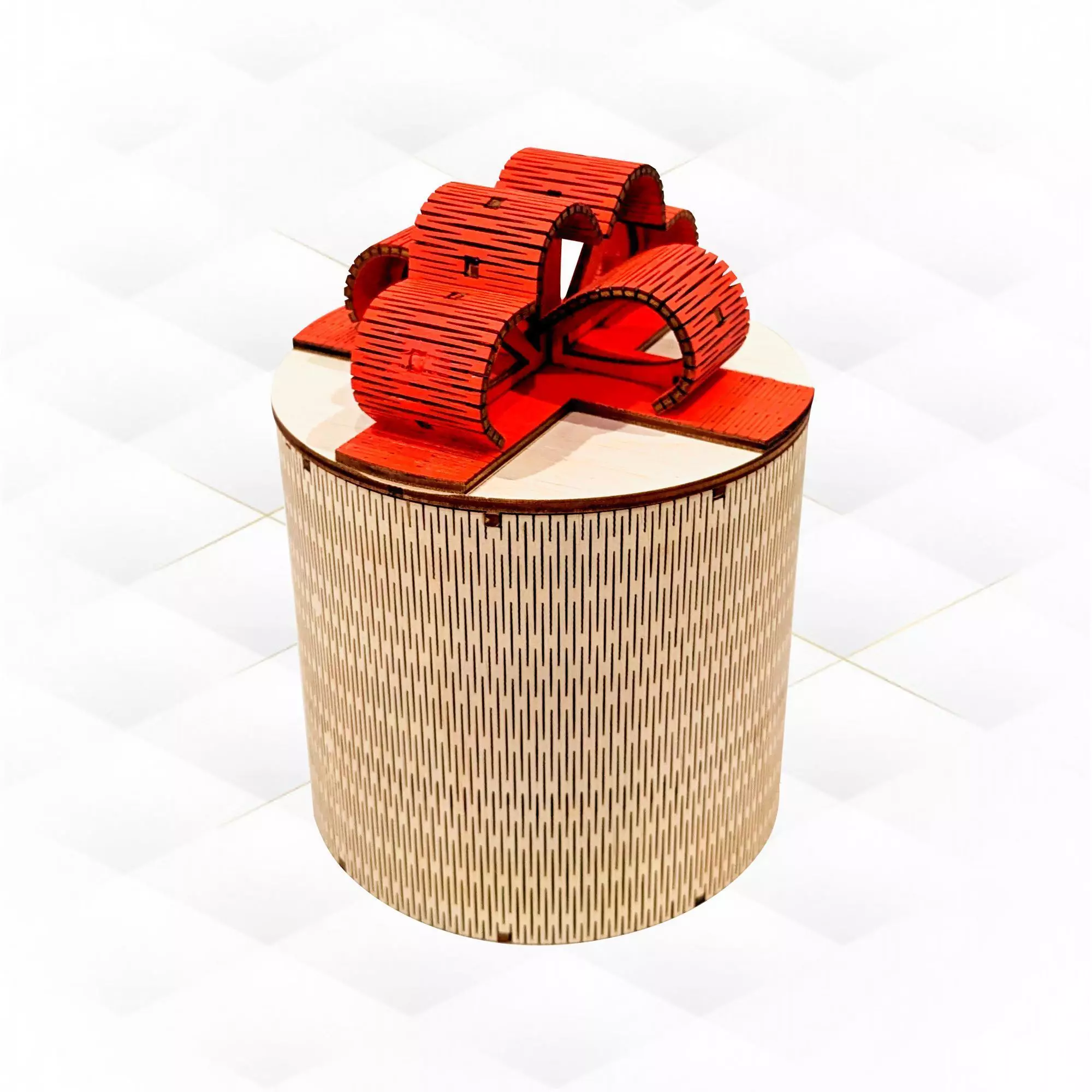 Gift round box Bow design laser cutting table decor 3D print model_0