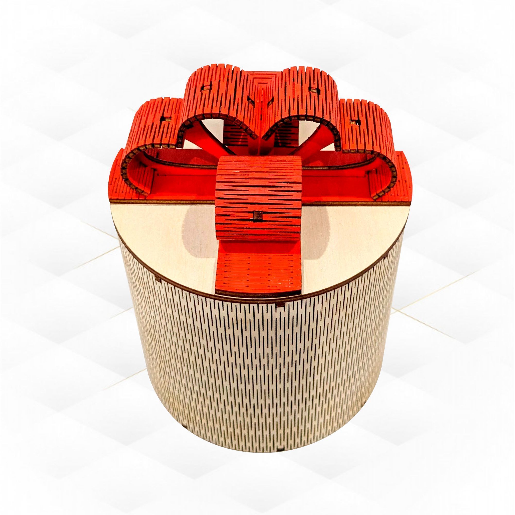 Gift round box Bow design laser cutting table decor 3D print model_4