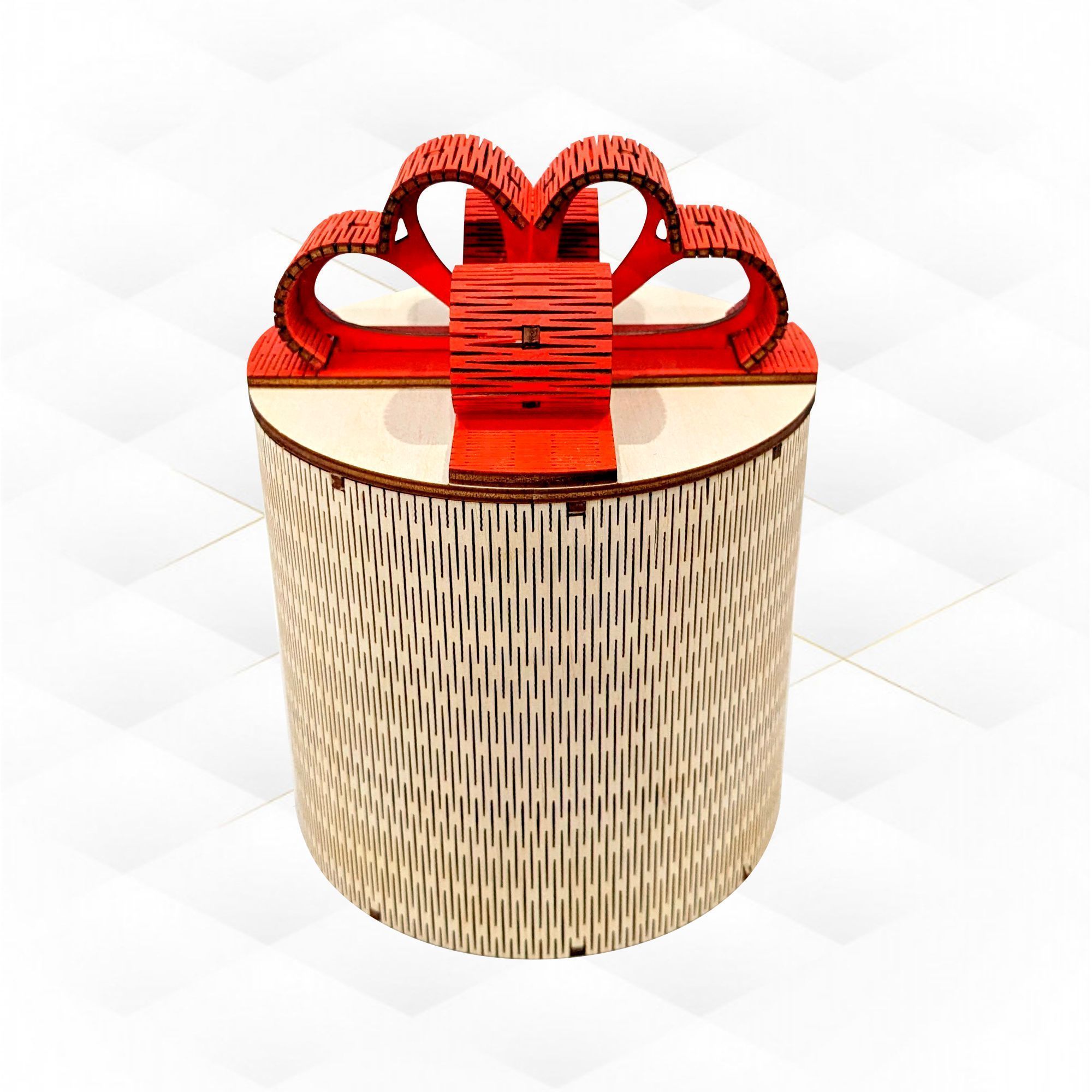 Gift round box Bow design laser cutting table decor 3D print model_1