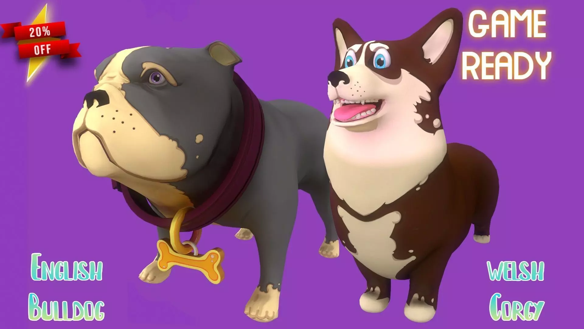 Brown Corgy and Grey Bulldog  3D Model Collection_0
