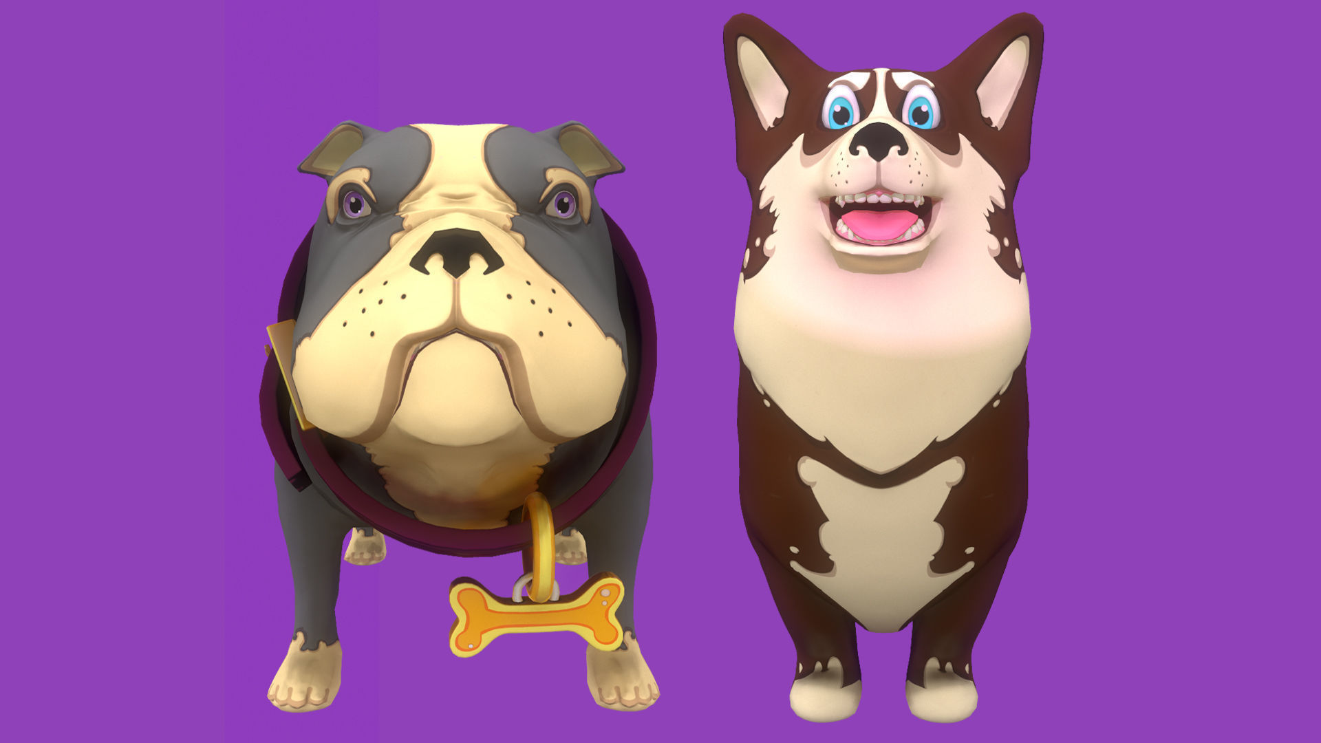 Brown Corgy and Grey Bulldog  3D Model Collection_5