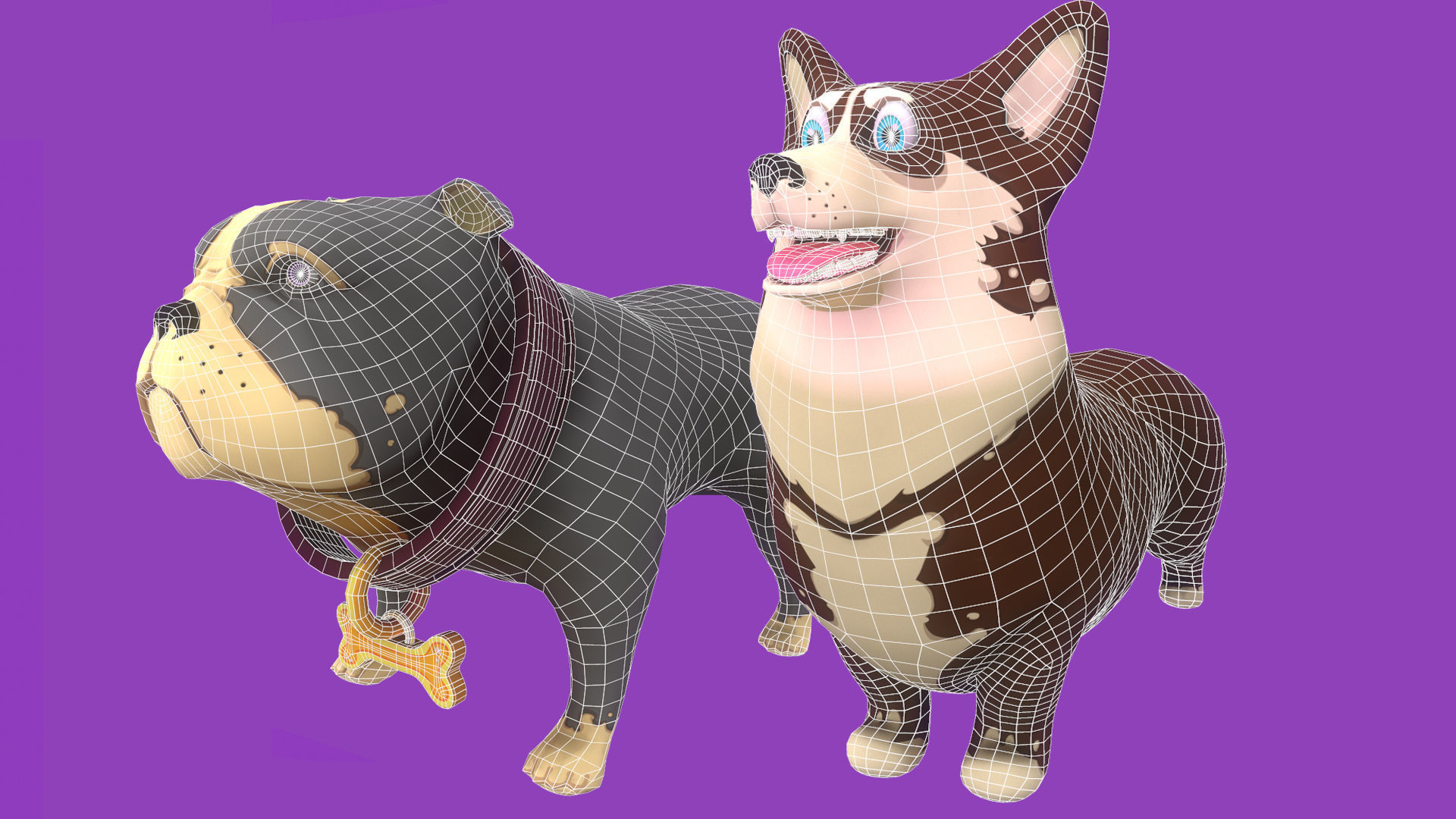 Brown Corgy and Grey Bulldog  3D Model Collection_9