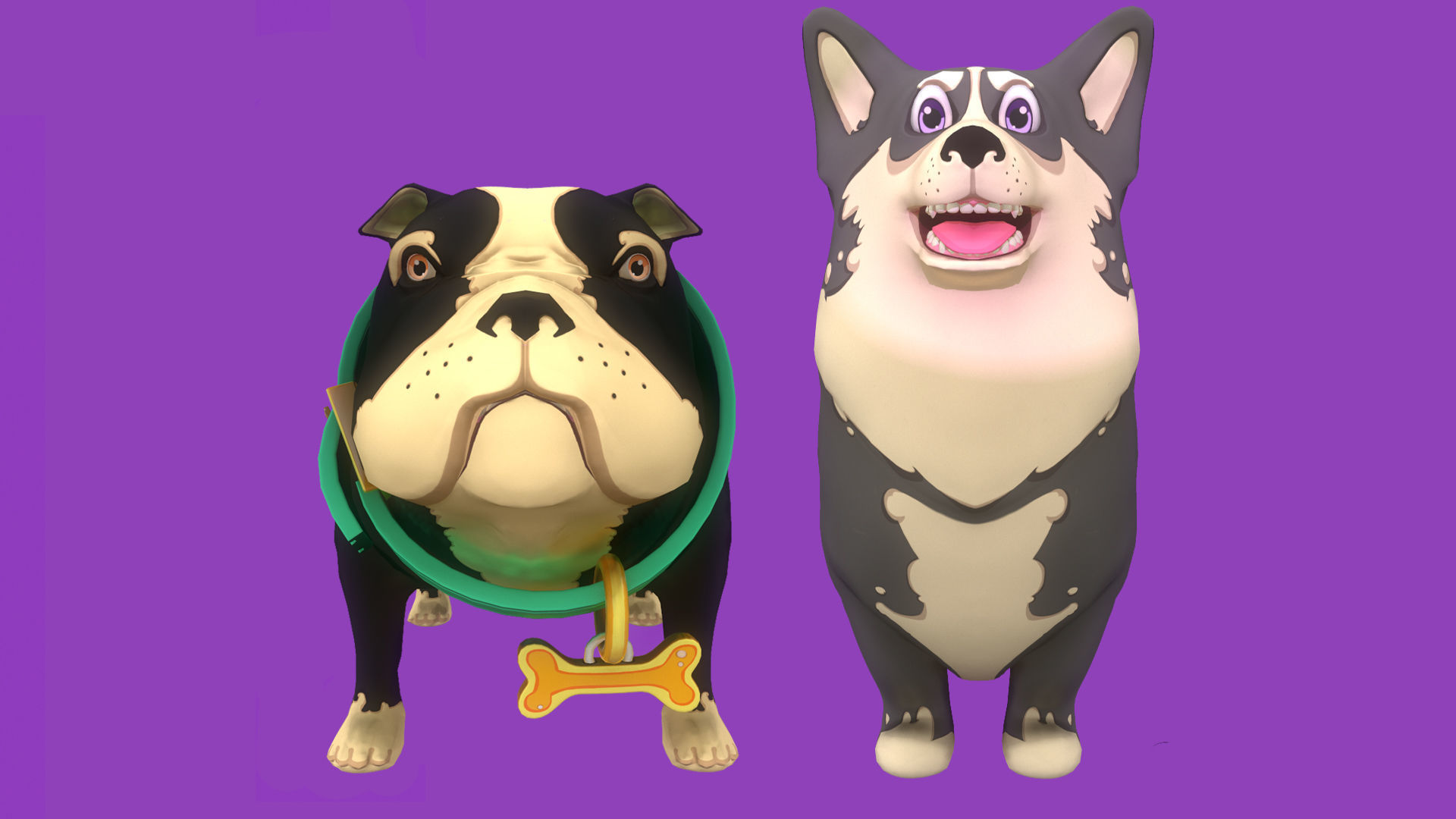 Grey Corgy and Black Bulldog 3D Model Collection_5