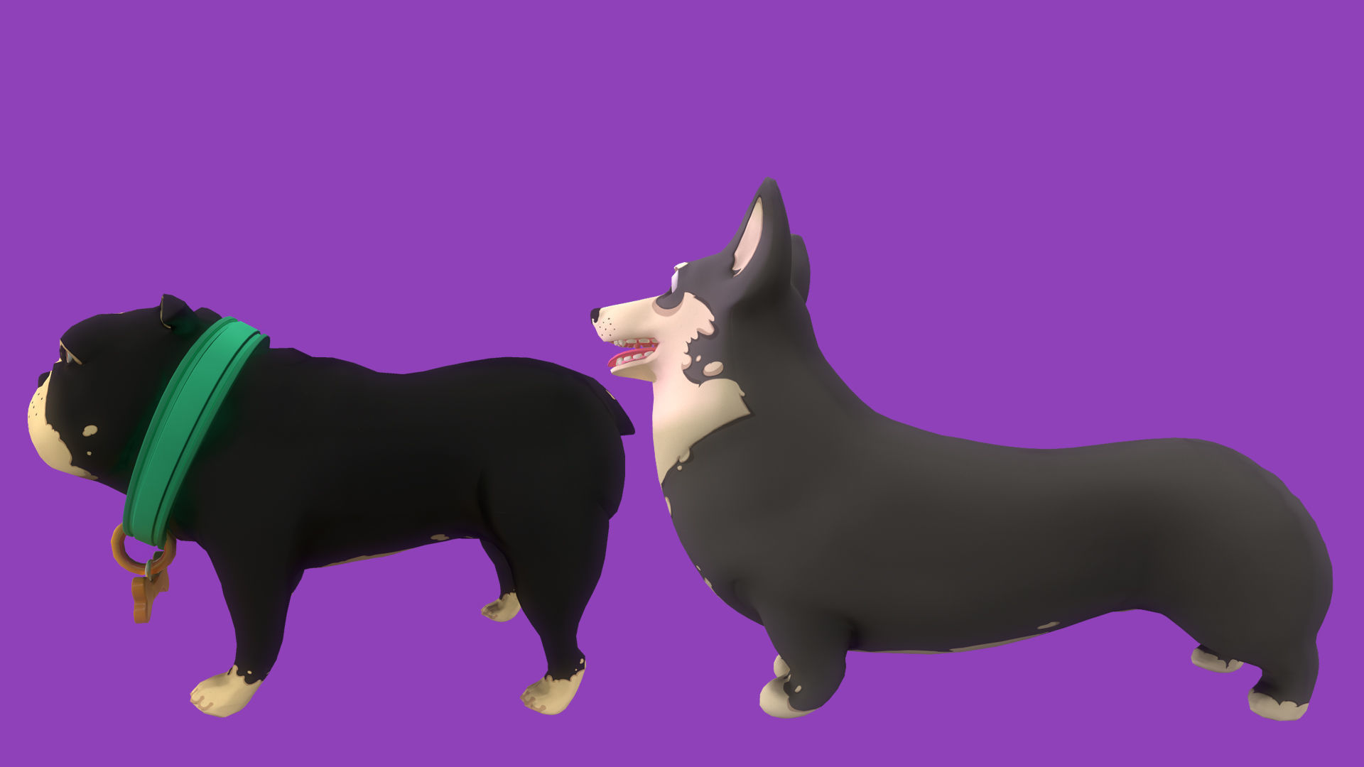 Grey Corgy and Black Bulldog 3D Model Collection_6