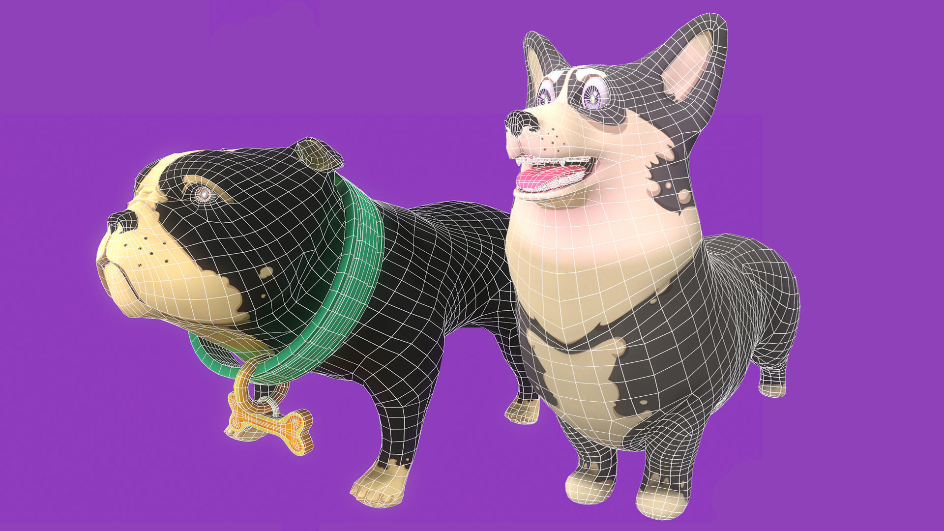 Grey Corgy and Black Bulldog 3D Model Collection_9