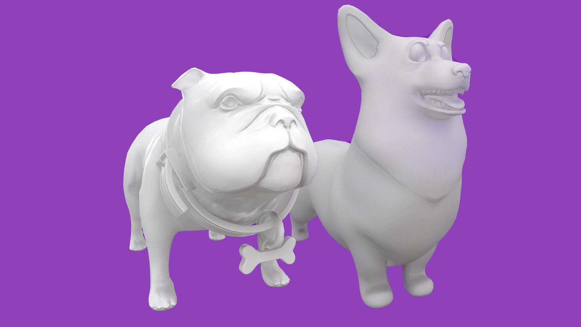 Grey Corgy and Black Bulldog 3D Model Collection_10