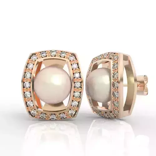 9mm Pearl Diamond Studs Earrings