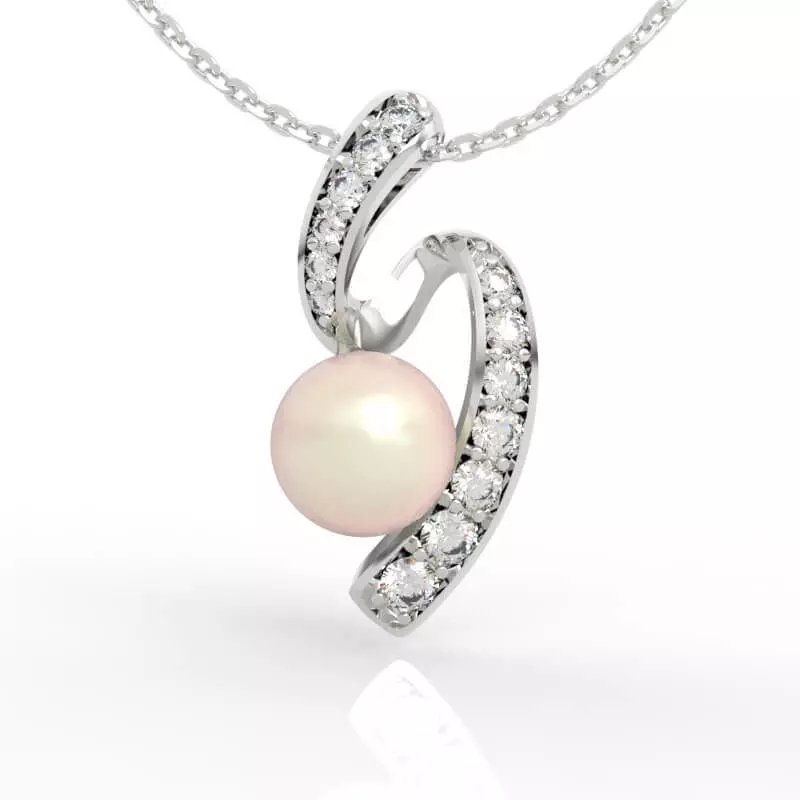 6mm Pearl Pendant Diamond Necklace 3D print model_0