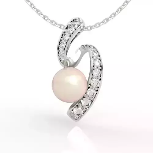6mm Pearl Pendant Diamond Necklace 3D print model