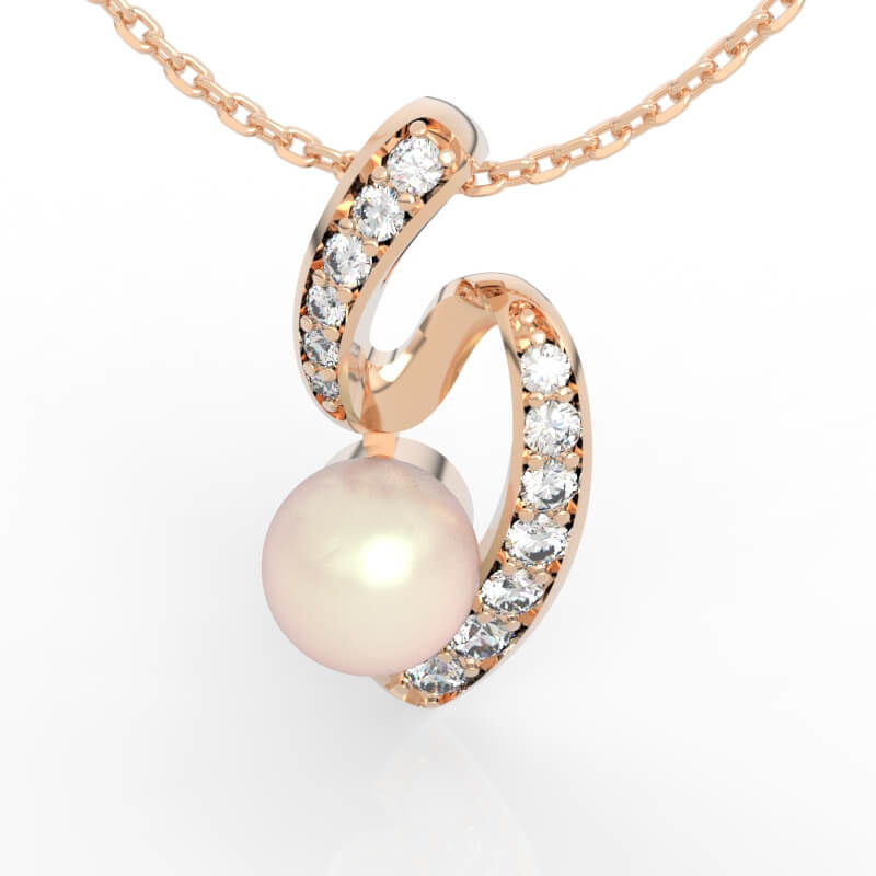 6mm Pearl Pendant Diamond Necklace 3D print model_1