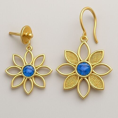 Floral Gold Earring 3D Model - STL for Jewelry  3D model
