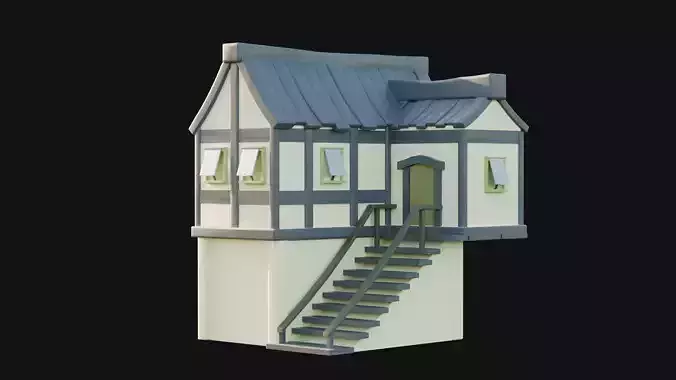 Low Poly 3D Simple house with stairs