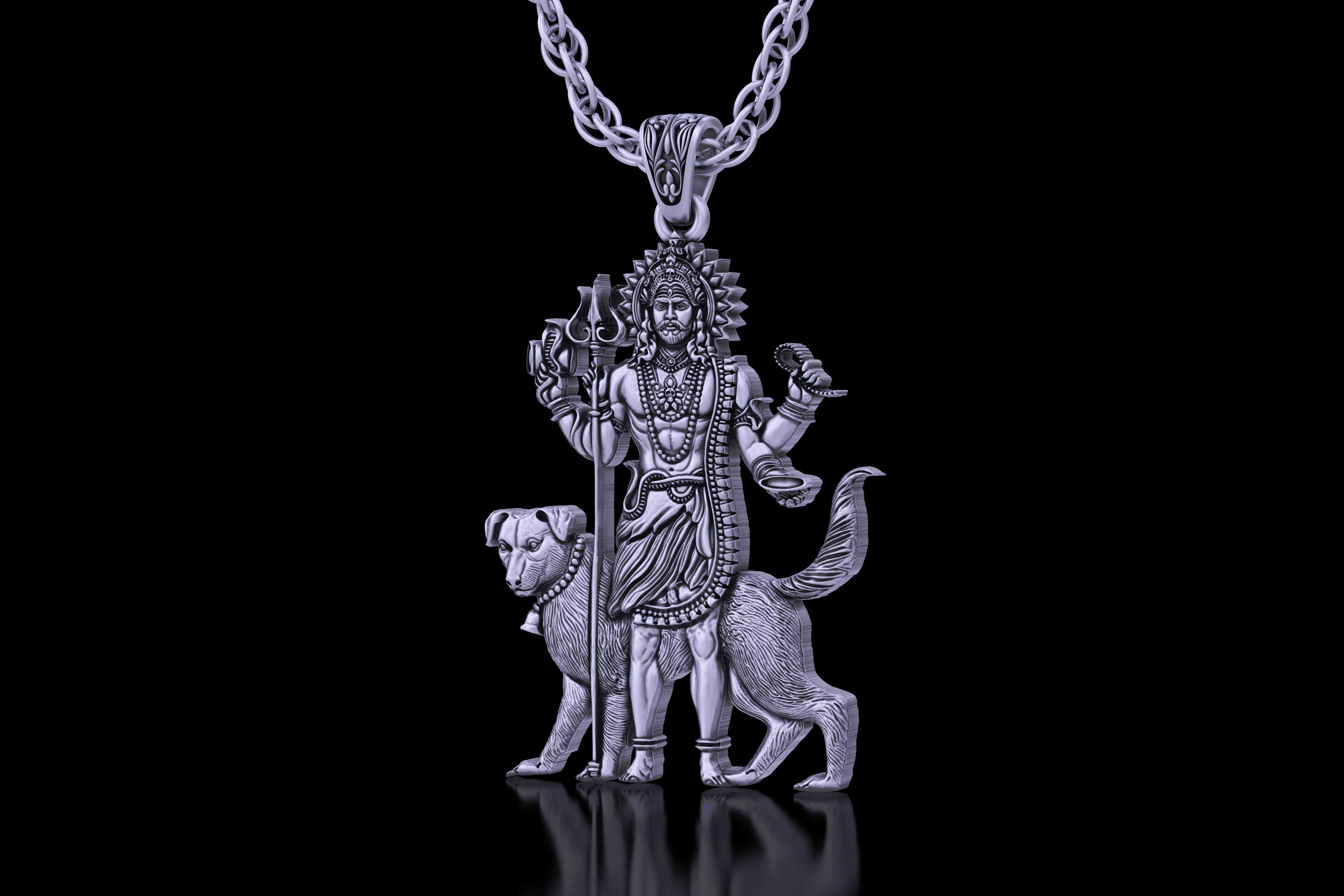Lord Kaal Bhairav Gold Silver Pendant 3D print model_9
