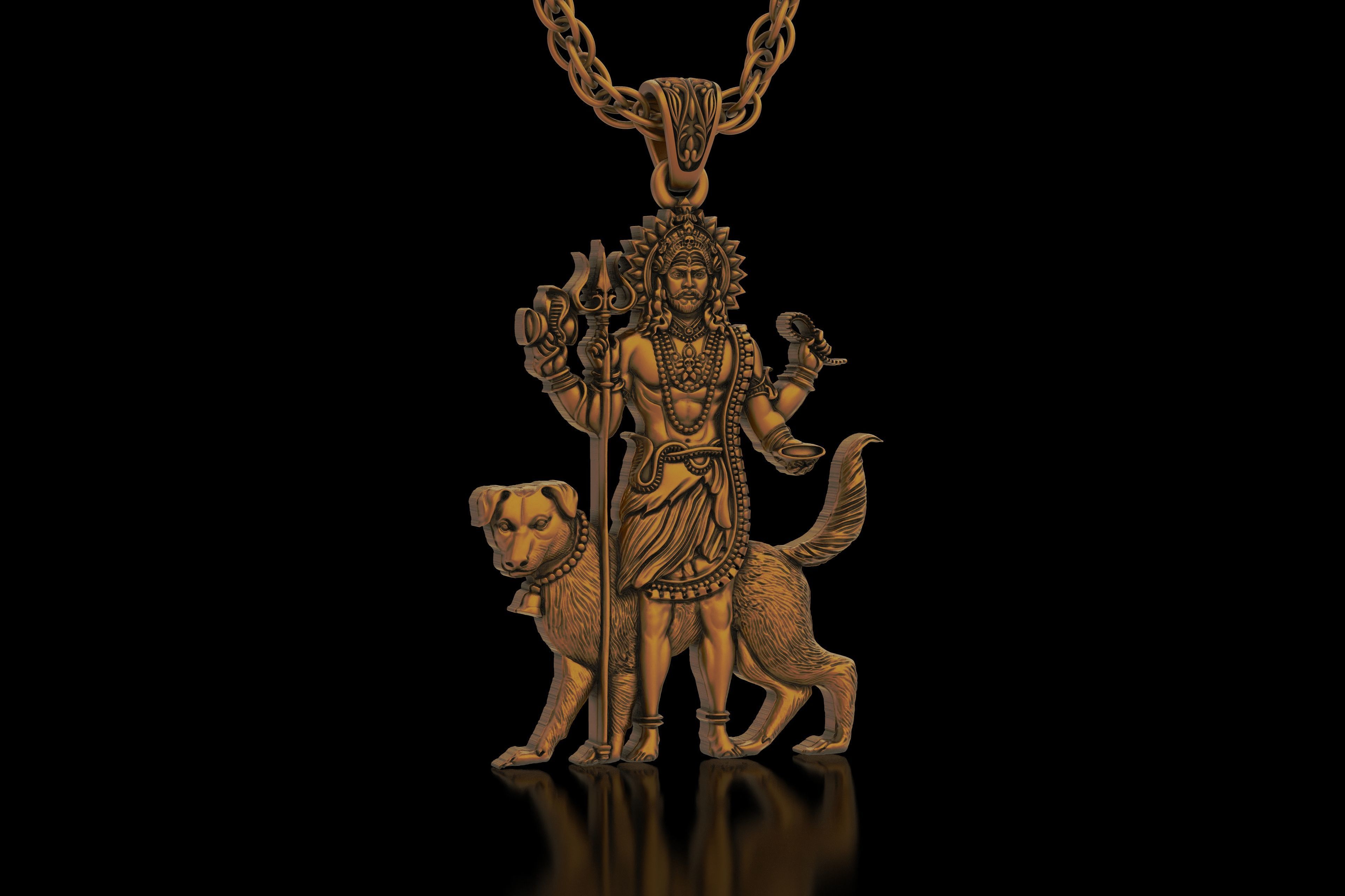 Lord Kaal Bhairav Gold Silver Pendant 3D print model_13