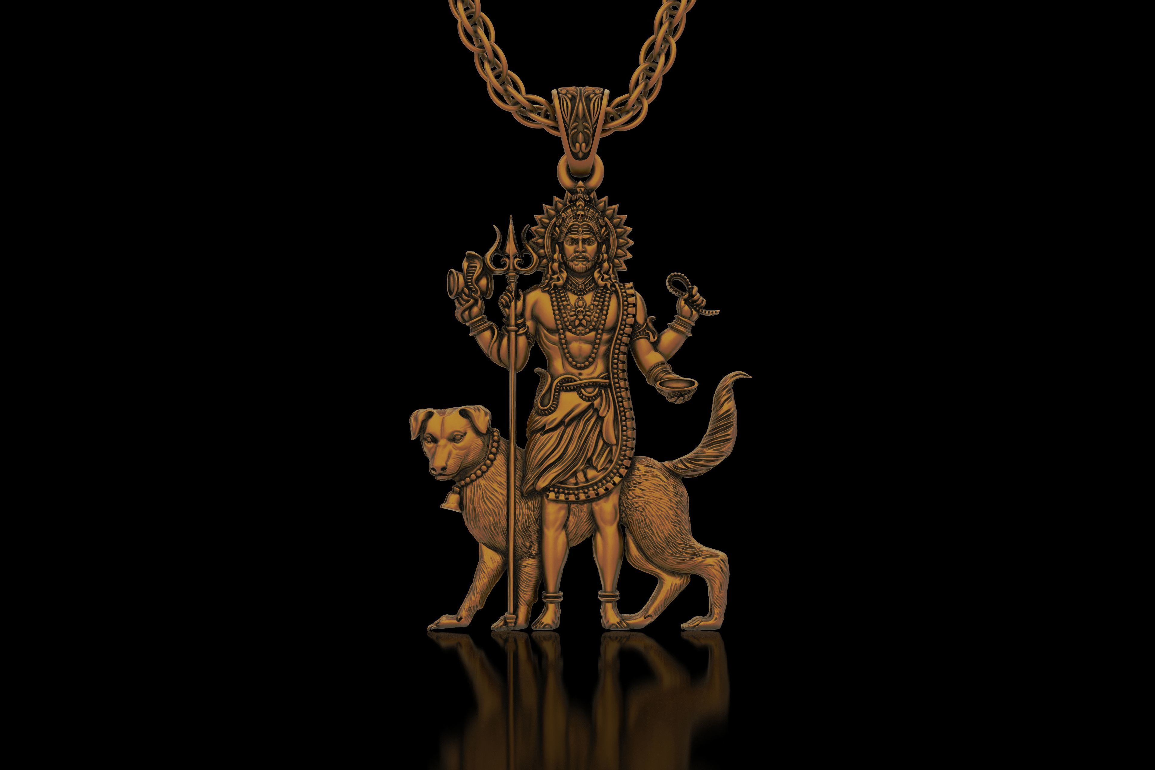 Lord Kaal Bhairav Gold Silver Pendant 3D print model_2