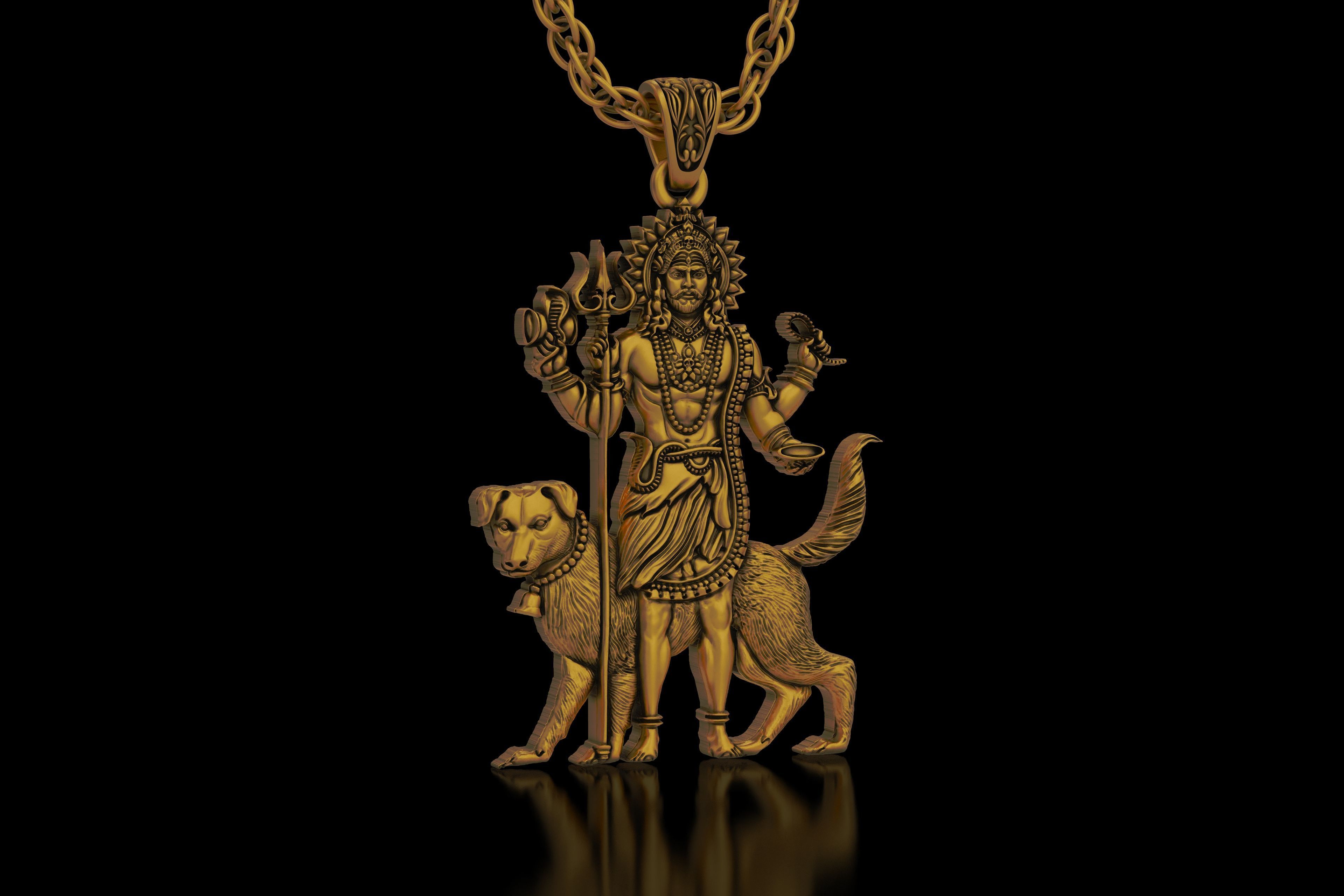 Lord Kaal Bhairav Gold Silver Pendant 3D print model_6