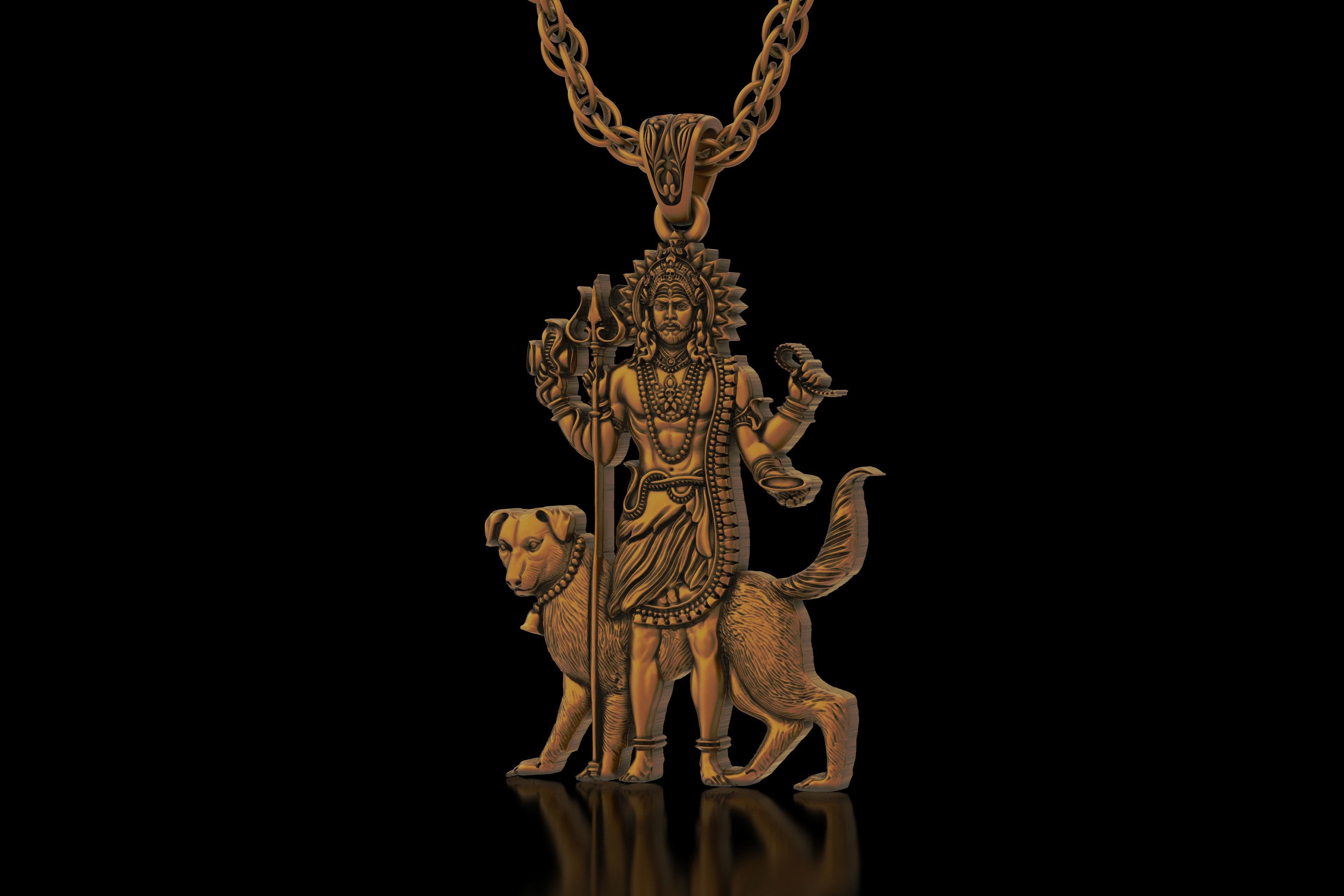 Lord Kaal Bhairav Gold Silver Pendant 3D print model_3