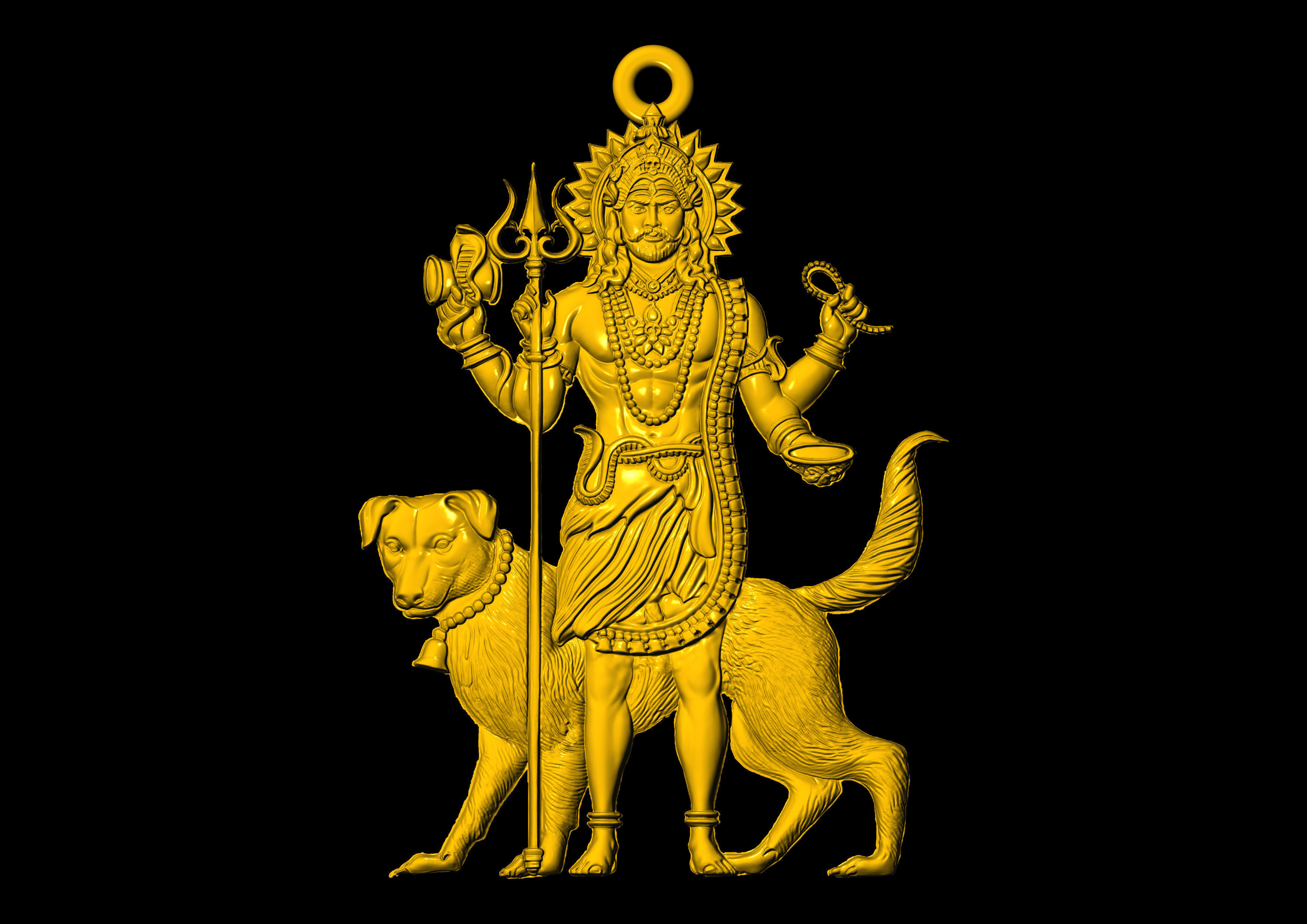 Lord Kaal Bhairav Gold Silver Pendant 3D print model_28