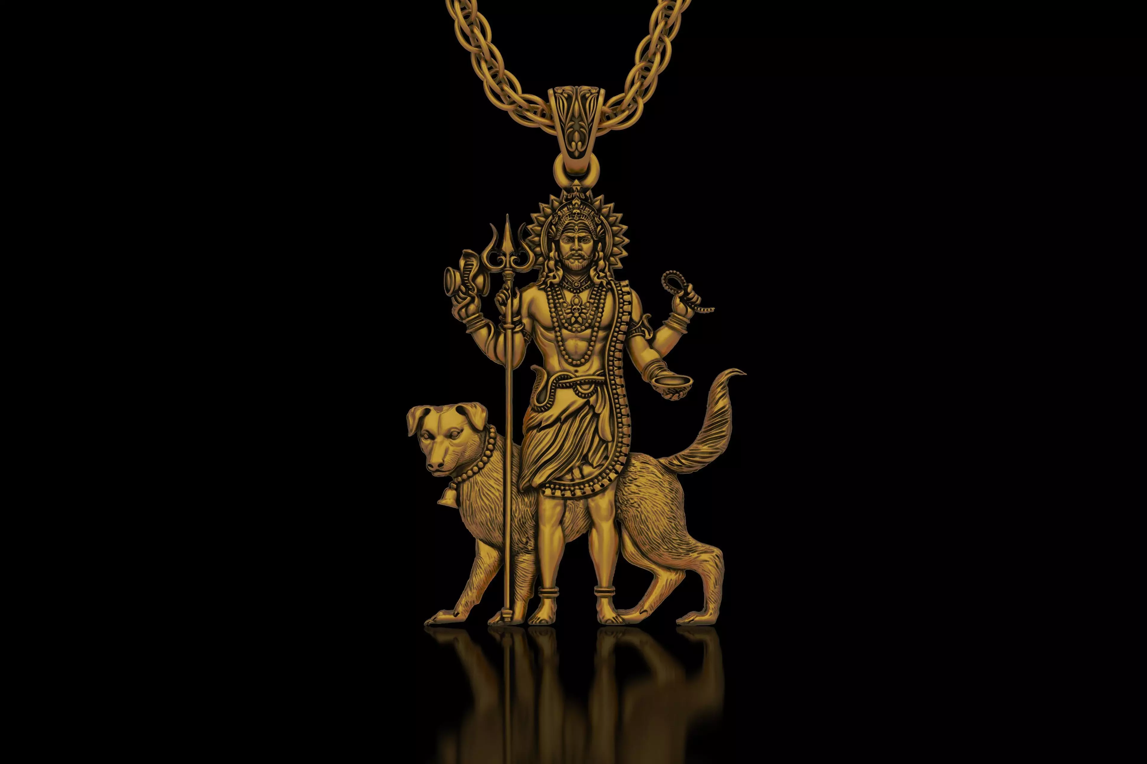 Lord Kaal Bhairav Gold Silver Pendant 3D print model_0